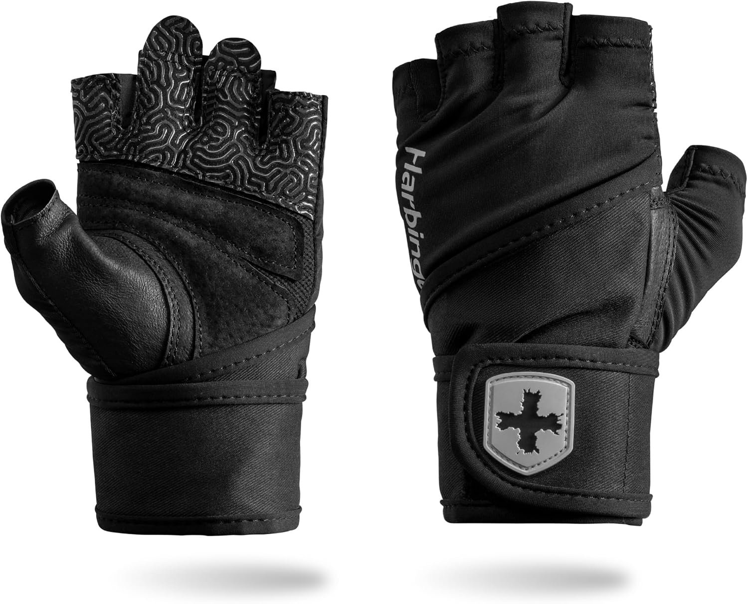 Harbinger Pro Wristwrap Gloves 3.0 – Enhanced Grip, Superior Wrist Support, Breathable 4-Way Stretch Lycra, Durable Leather Palm, Half-Finger Design for Weightlifting, Fitness Training, Women’s
