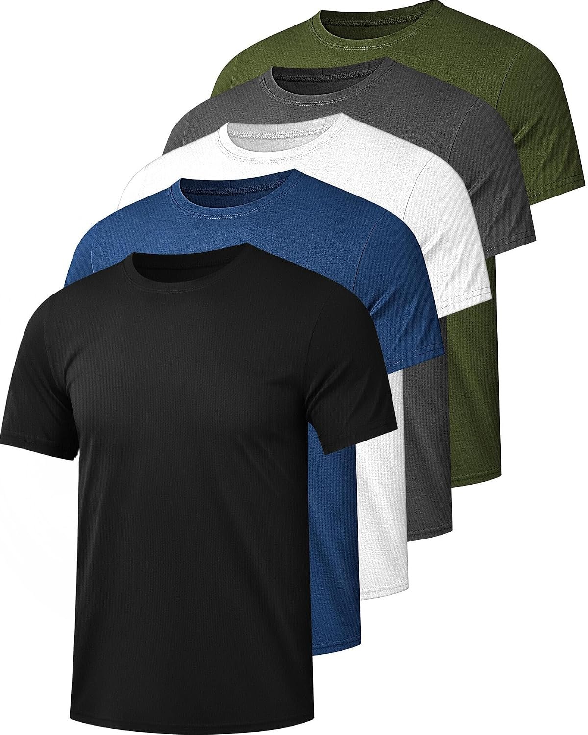 Kinglaman 1/5 Pack Men’s Workout Gym Shirts Dry Fit Short Sleeve T-Shirts | Quick Dry Fabric, Breathable Mesh, Moisture Wicking, Athletic Regular Fit, for Training, Running, All Sports Activities