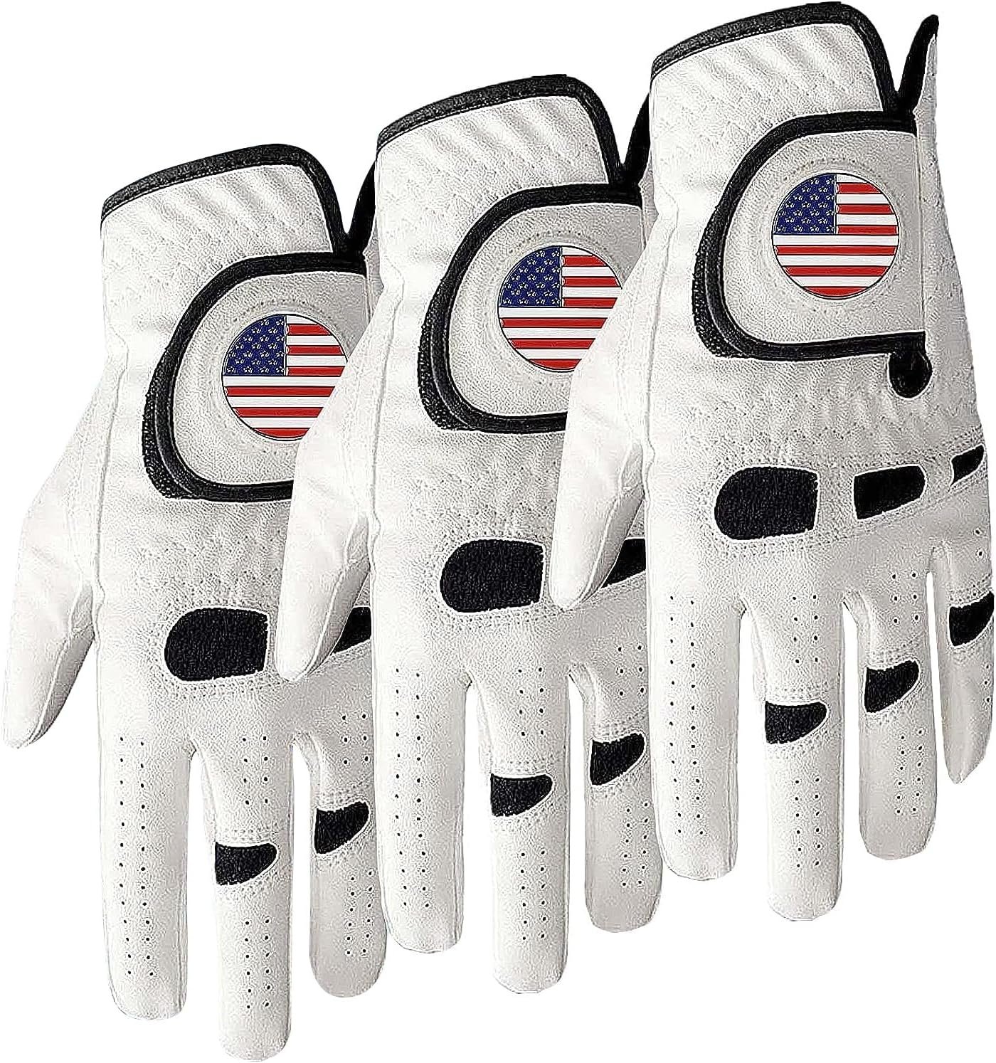 Amy Sport Golf Gloves Men Left Right Hand 3 Pack | Reliable All Weather Grip, Built in Ball Marker for Easy Access, Breathable Cool Comfort Fit, Premium Leather Thumb