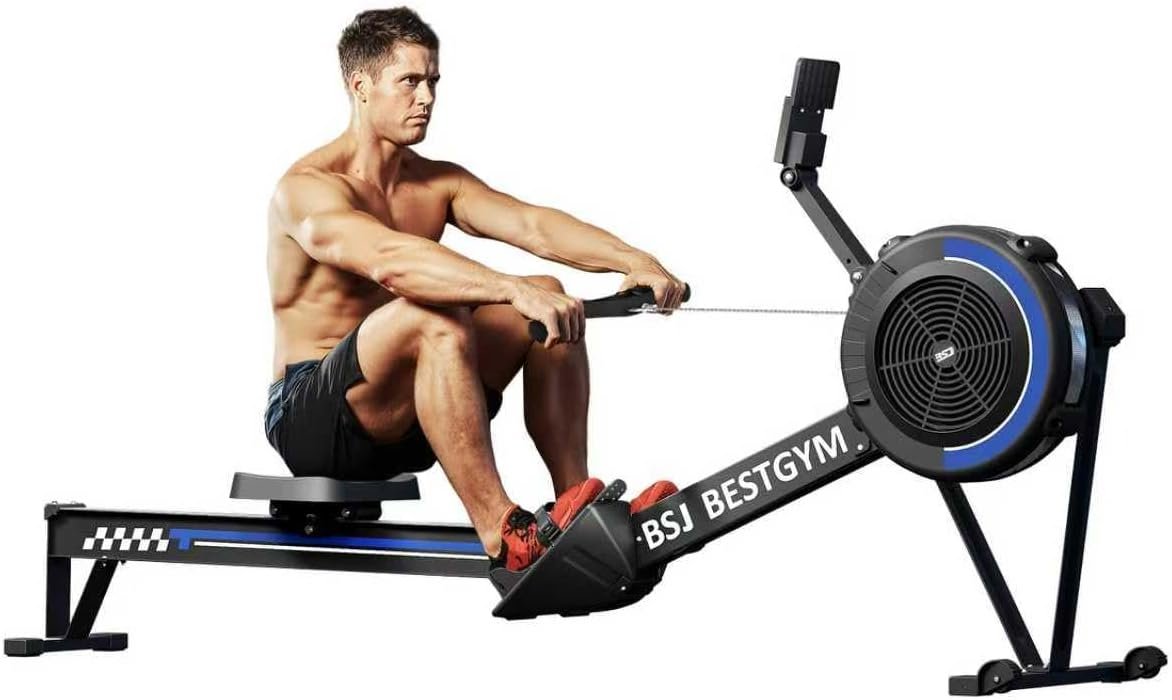 Air Resistance Rowing Machine, Professional Indoor Rowing Machine with Extra Long Rail, Adjustable Air Resistance, 350LBS Weight Capacity, Ergonomic Comfort Seat, Device Holder, APP, Easy Storage
