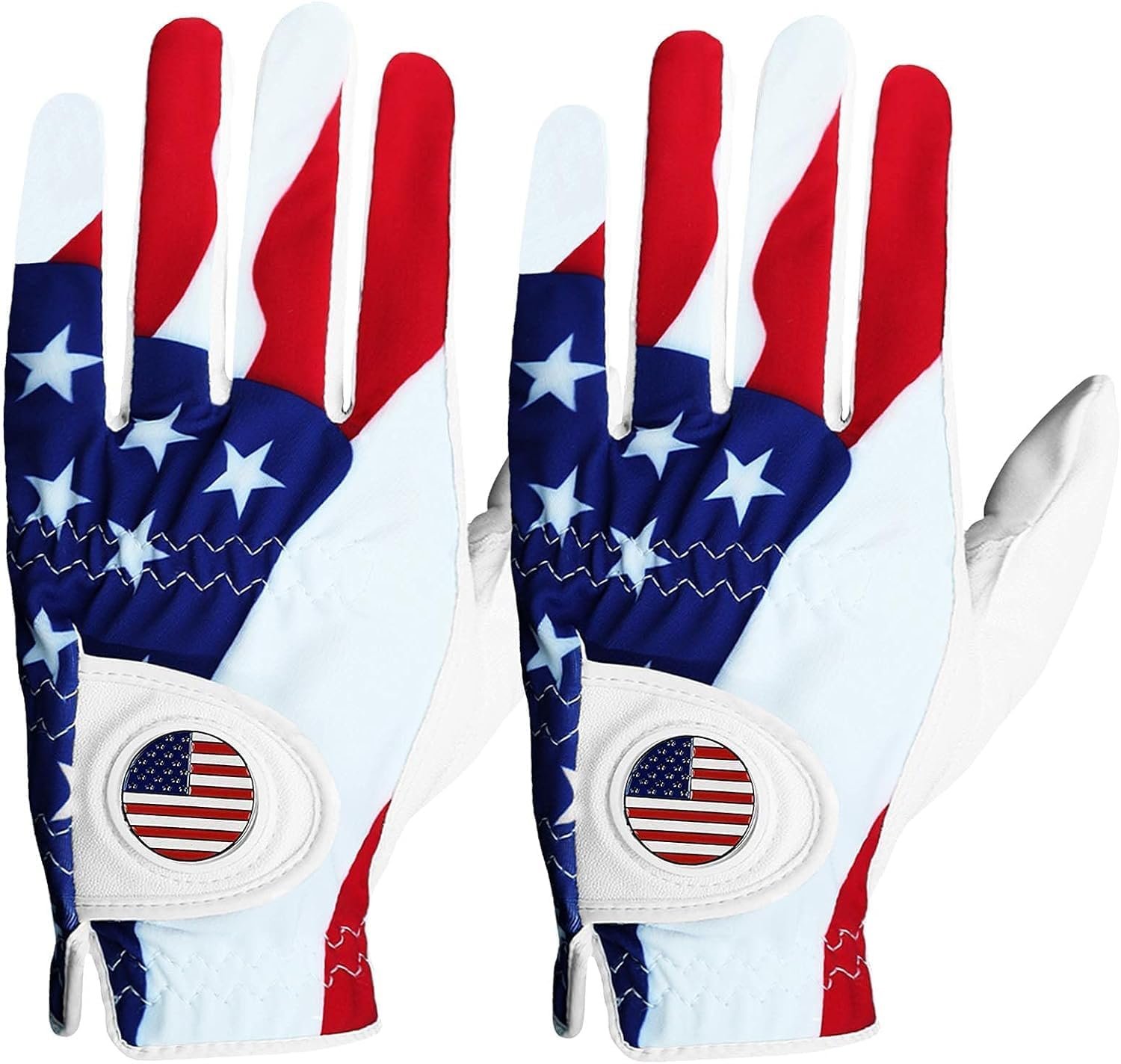 FINGER TEN Golf Gloves Men Right Handed Golfer Left Hand with Ball Marker 2 Pack Leather Breathable Comfortable Weathersof Grip Size Small Medium ML Large XL