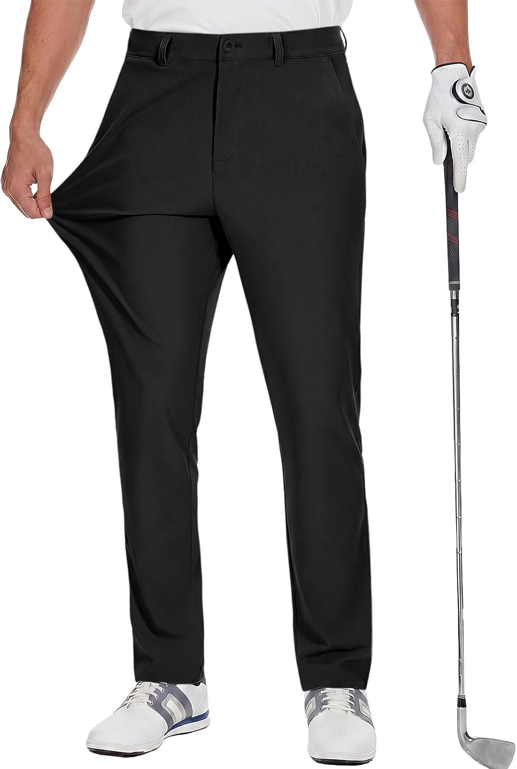 Runcati Mens Golf Pants Stretch Dress Work Pants Casual Slacks 30″/32″/34″ | Slim Fit Chino, Tapered, Lightweight Fabric, Quick-Dry, 3 Functional Pockets, Straight Leg Trousers, Business Golf Wear