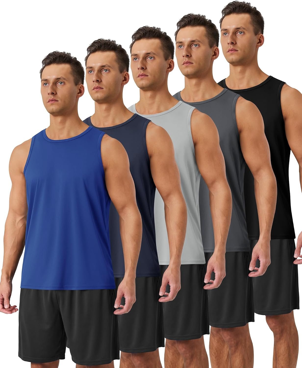 BOOJO 5 Pack Tank Tops Men – Quick Dry Moisture Wicking Summer Workout Muscle Sleeveless Shirts for Gym Beach Running