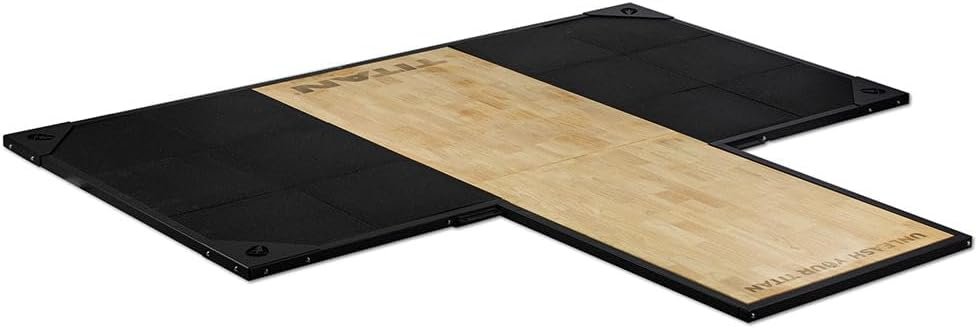 Titan Fitness Titan Series Power Rack Lifting Platform, Thick Hardwood Center Flooring, Heavy-Weight Rubber Side Tiles, Durable Tubular Frame, Protects Floor and Equipment