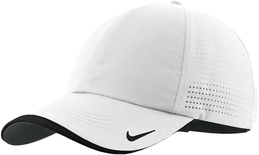 Nike Mens Golf – Dri-fit Swoosh Perforated Cap, White Hat, White