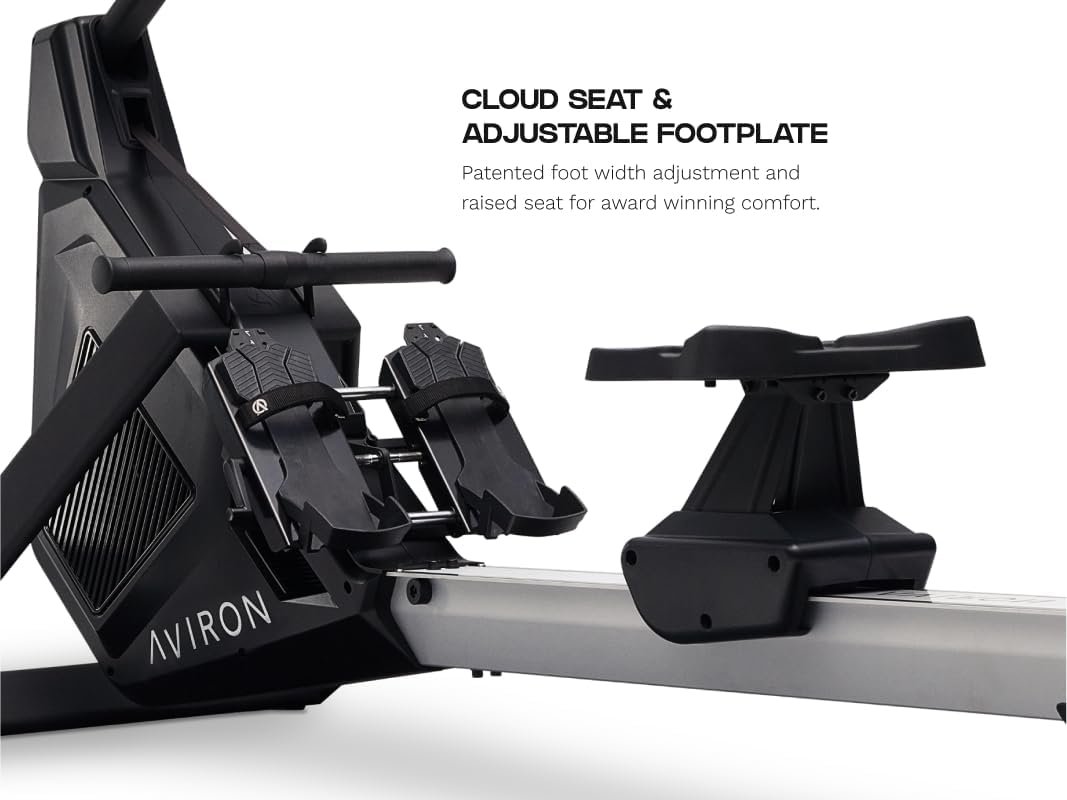 Aviron Strong Series Rower: 22″ HD Touchscreen, Dual Air & Magnetic Resistance up to 100 lbs. Game-Based Workouts, Streaming, Compact Design, Black