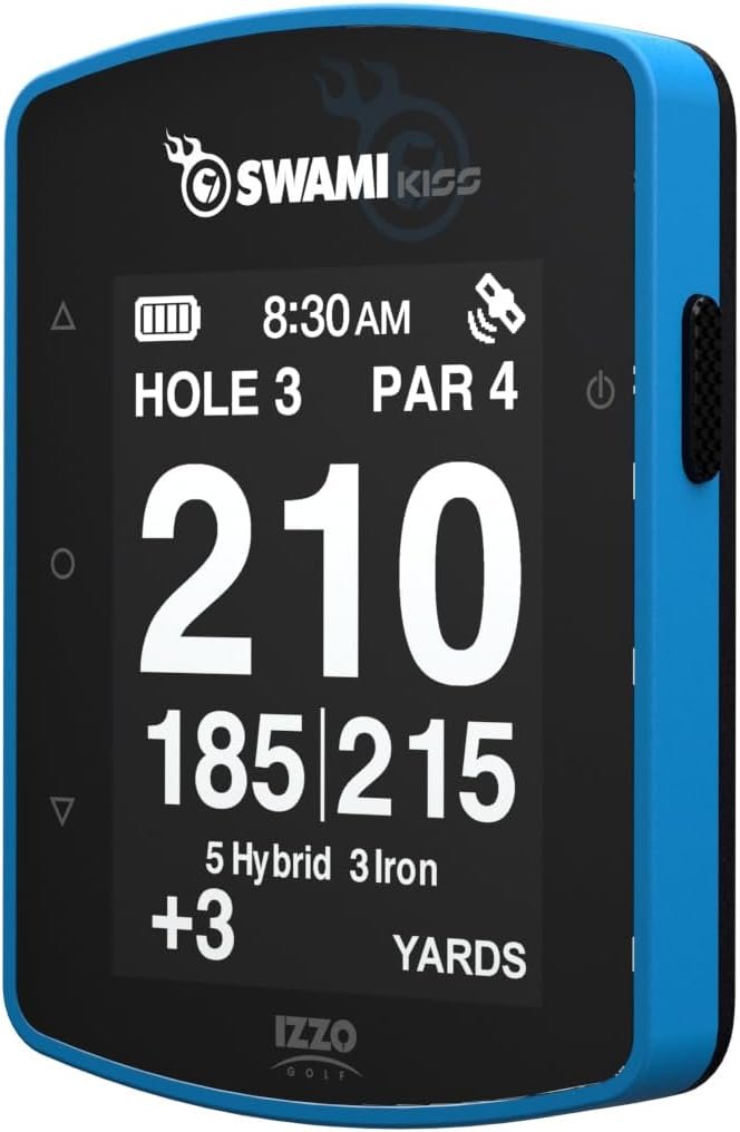 Swami KISS 2.0 Handheld Golf GPS Ragnefinder with Integrated Magnets – Blue | Integrated magnets, two display modes, preloaded course data