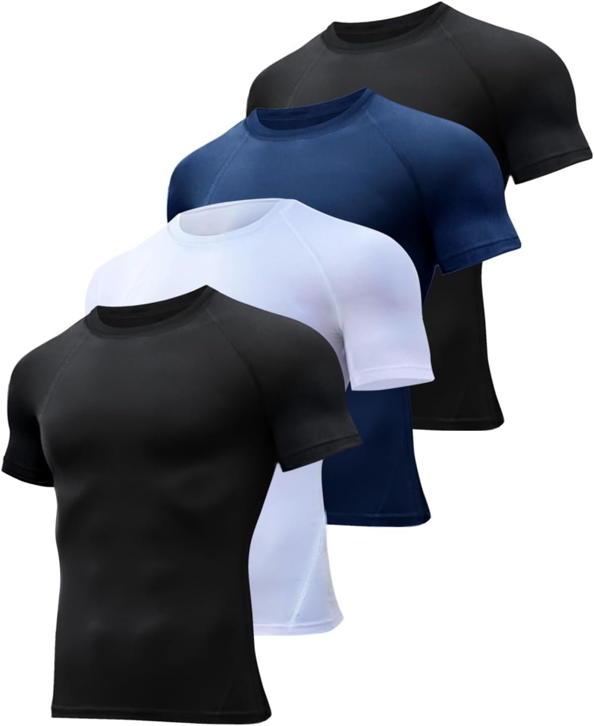 HOPLYNN 4/5 Pack Men’s Workout Compression Shirts Long/Short Sleeve Shirts | Cool Dry, Rash Guard, Stretchable, Gym, Athletic, Running, Cycling, Sports, Base Layer Undershirt, T-Shirt Tops