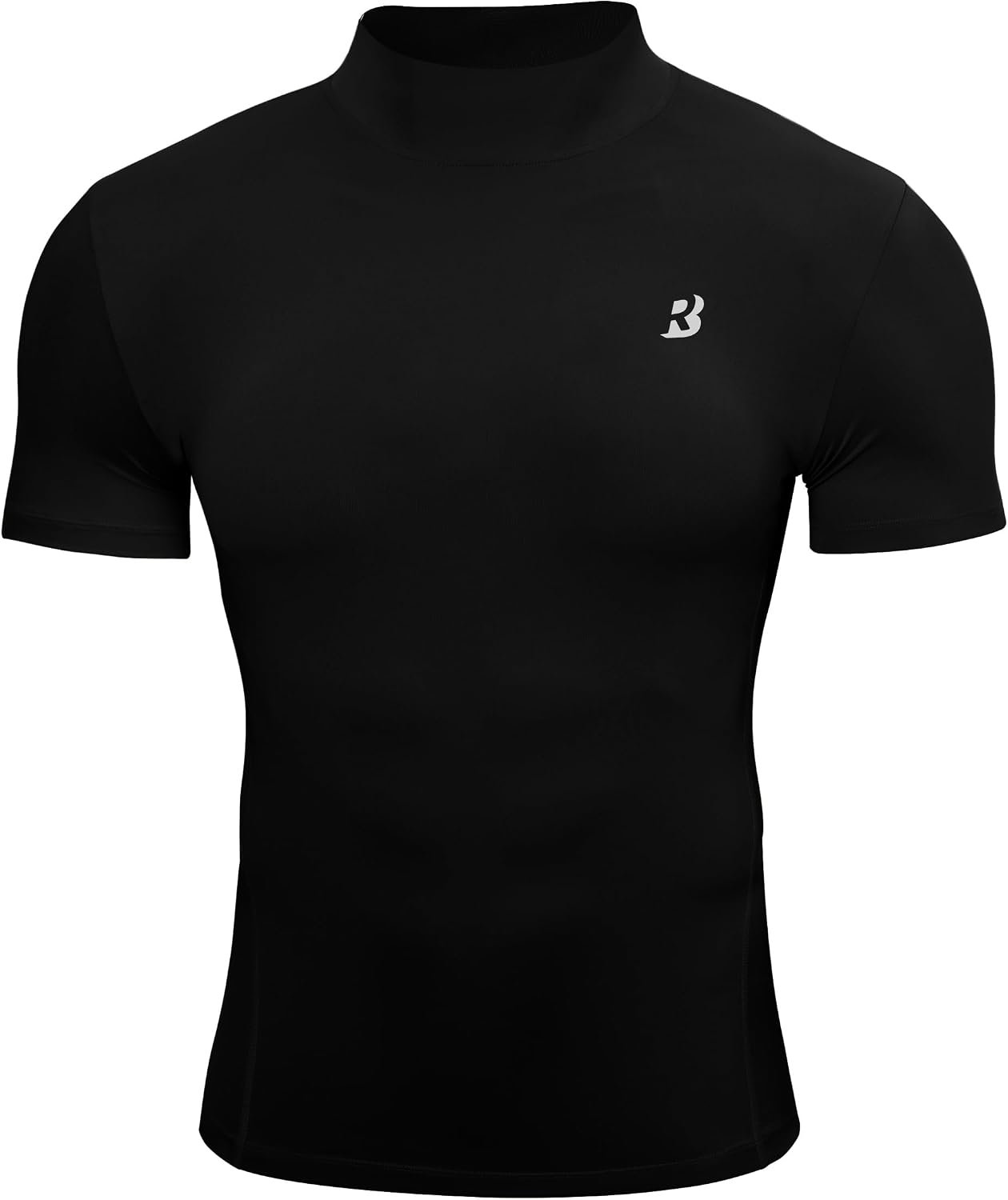 Roadbox Men’s Compression Shirt, Mock Turtleneck Athletic Undershirt Short Sleeve, Cool Dry T Shirts for Gym Workout Sports