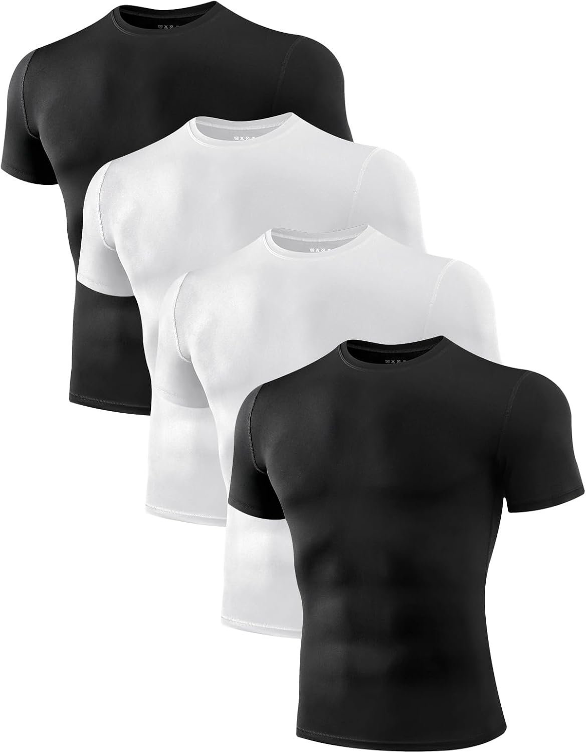 Niksa Men’s Compression Shirts 1/2/4 Pack, Workout Gym Shirt Short Sleeve, Moisture Wicking Active Fit Base Layer T-Shirt