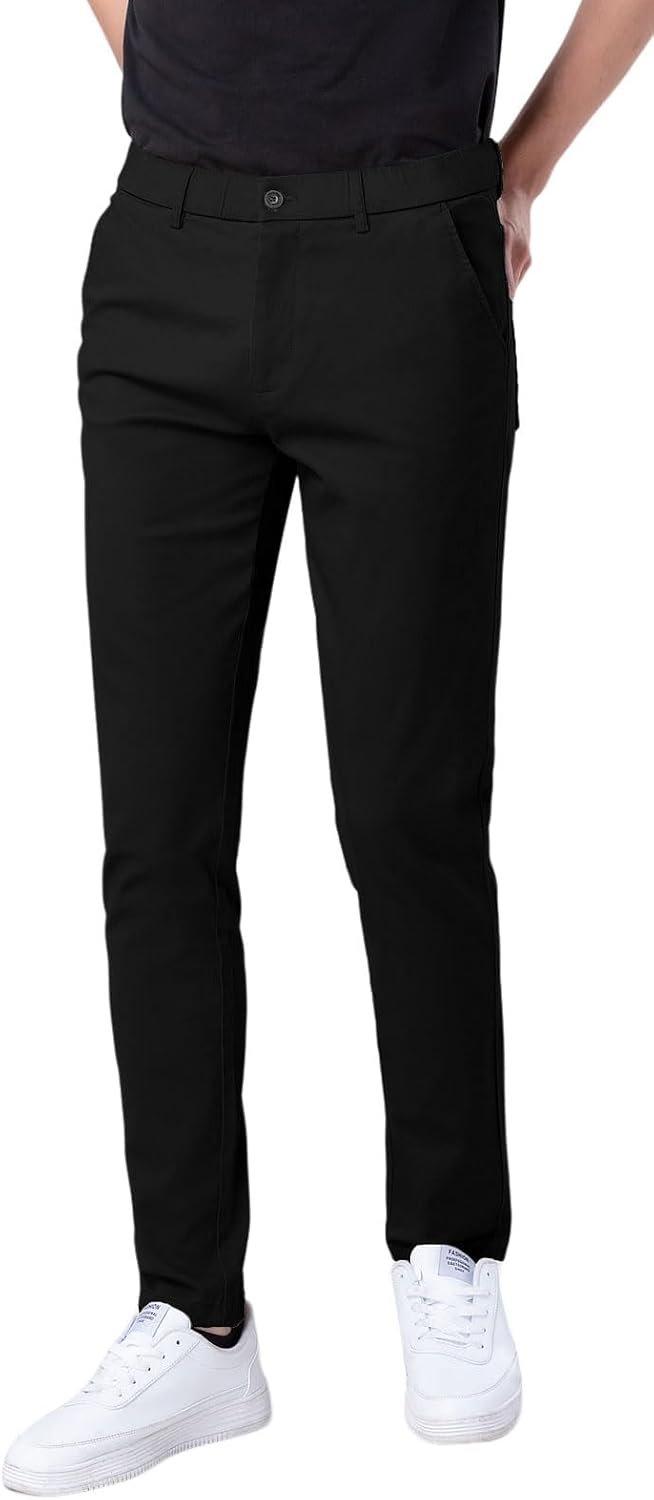 Plaid&Plain Men’s Skinny Stretchy Khaki Pants Colored Pants Slim Fit Slacks Tapered Trousers