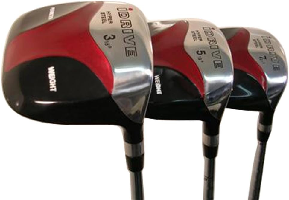 iDrive Red Square Anti-Slice Draw Fairway 3 5 7 Wood Set Golf Clubs, Right Handed Senior Flex with Men’s Size Black Pro Velvet Grips