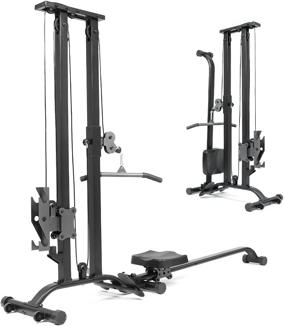 Cable Machine Home Gym CR63, 400 Lbs Plates Loaded Cable Crossover Machine, 2 in 1 Functional Trainer with Rowing Machine, Space Saving Design