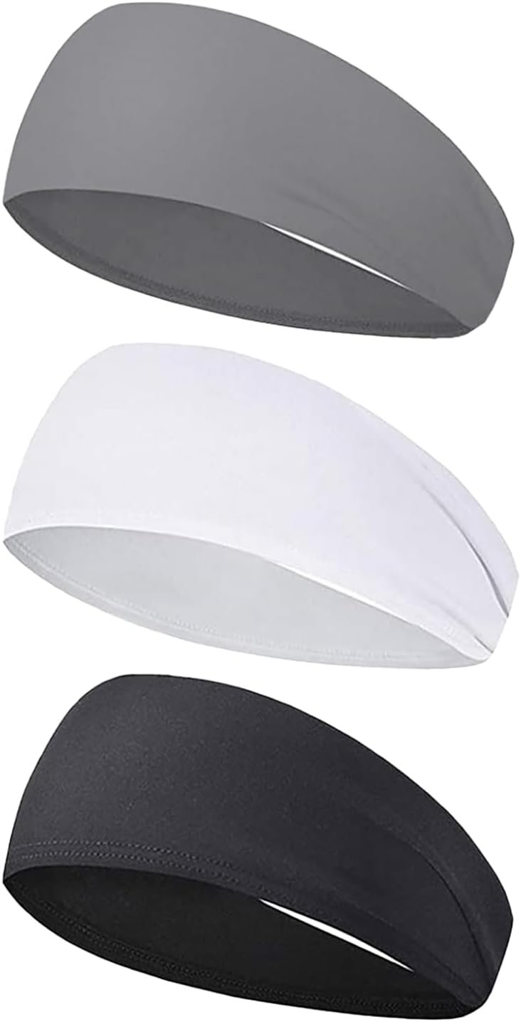 3Pack Sports Headbands for Men Women, Moisture Wicking Workout Headband, Sweat Headbands for Running, Cycling, Skiing, Gym, Tennis, Golf, Camping