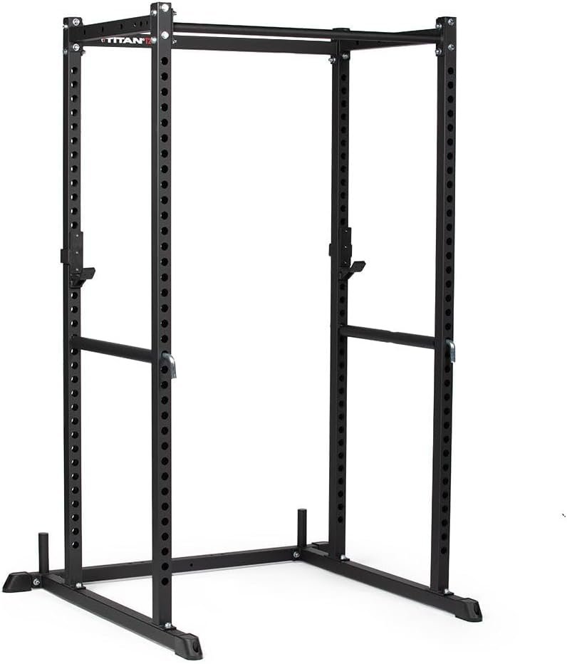 Titan Fitness T-2 Series Short Power Rack, Skinny Pull Up Bar, Pin and Pipe Safeties, Standard J-Hooks, for Home Garage Gym Weightlifting and Strength Training