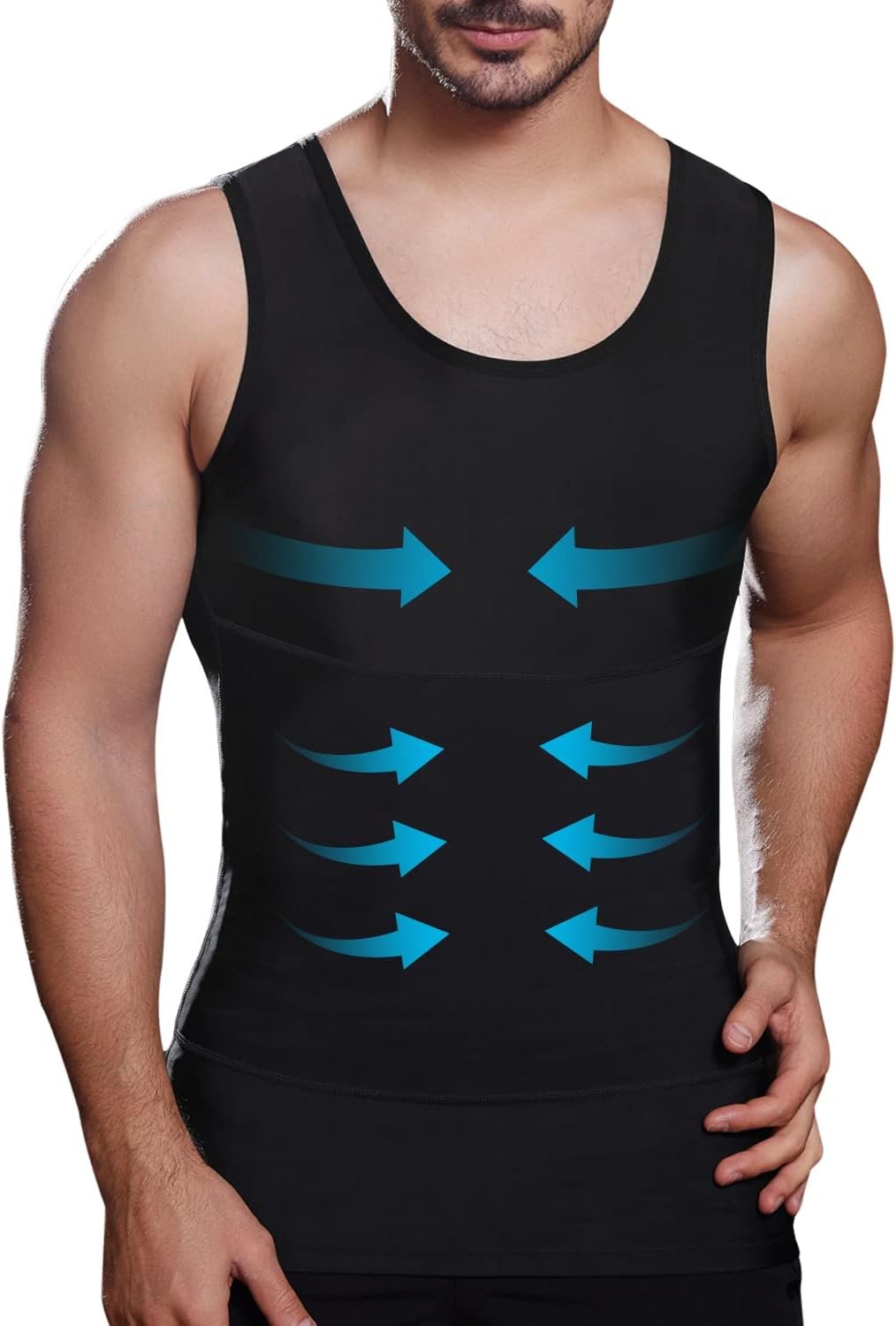 Mens Slimming Compression Shirt, Body Shaper Workout Tank Top, Gynecomastia Tummy Control Undershirts – Change in Seconds