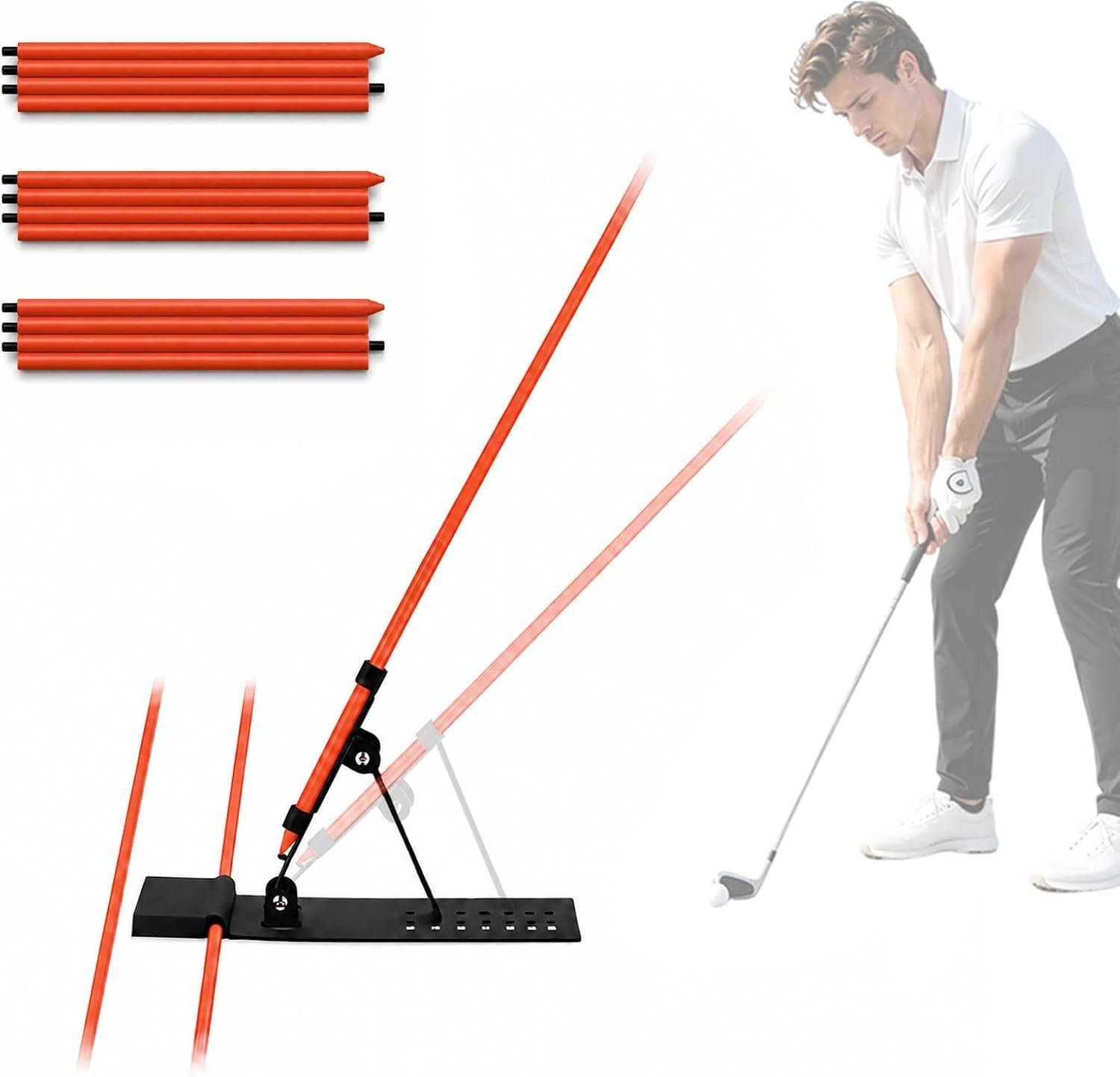 HRUIYL Golf Alignment Sticks Holder – Golf Swing Plane Trainer with 3 Alignment Sticks, Heavy Duty Metal Base Plate, Adjustable Golf Swing Training Aid for Swing Path, Posture & Alignment