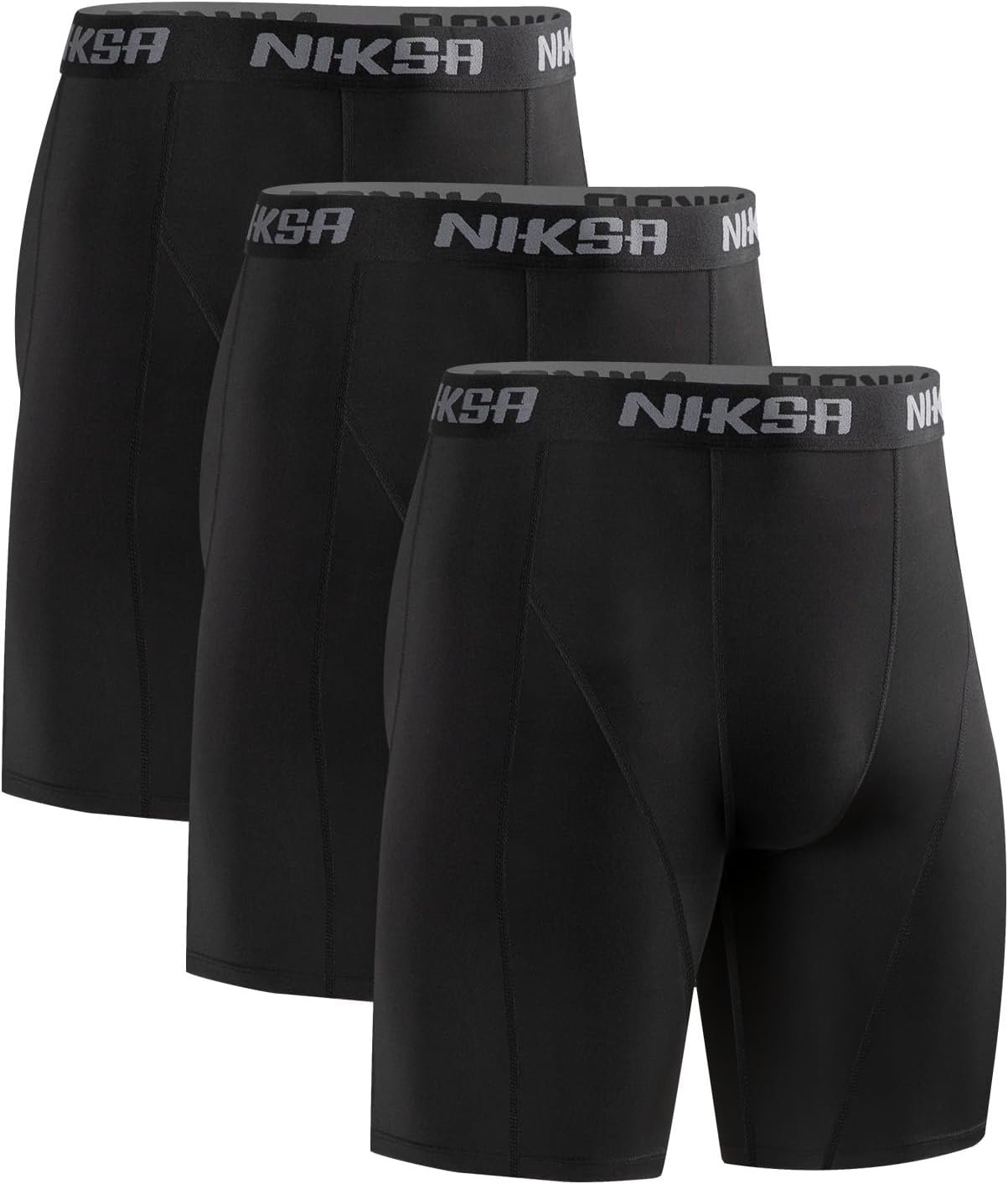 Niksa 3 Pack Compression Shorts Men, Spandex Athletic Workout Running Shorts Performance Sport Baselayer Underwear