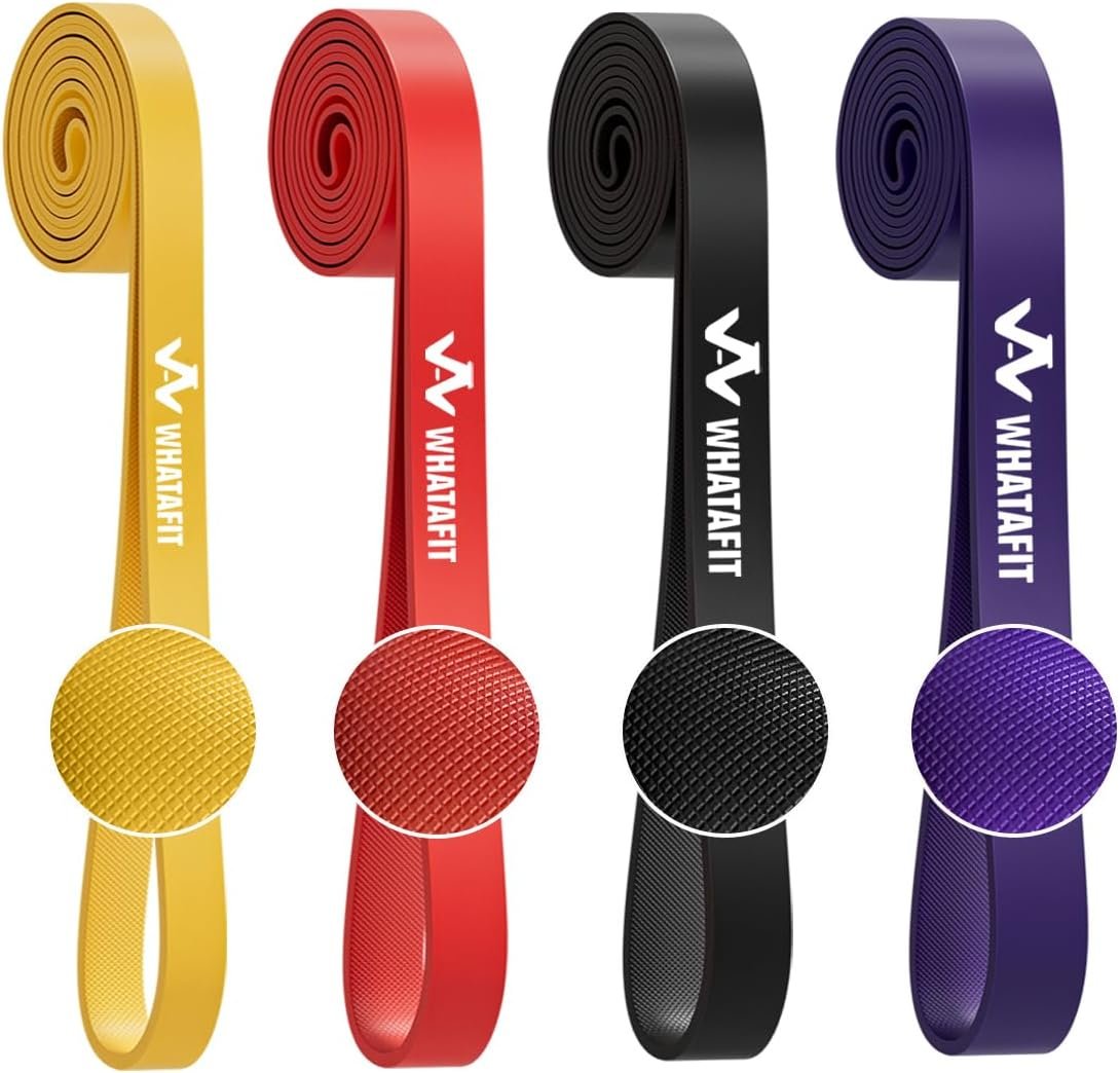 WHATAFIT Resistance Bands, Pull Up Assist Bands with Handles, Door Anchor | Natural Latex Rubber, Progressive Tension, Exercise Loop for Full-Body Fitness, Portable Gym Bag, Warm-Up & Stretch