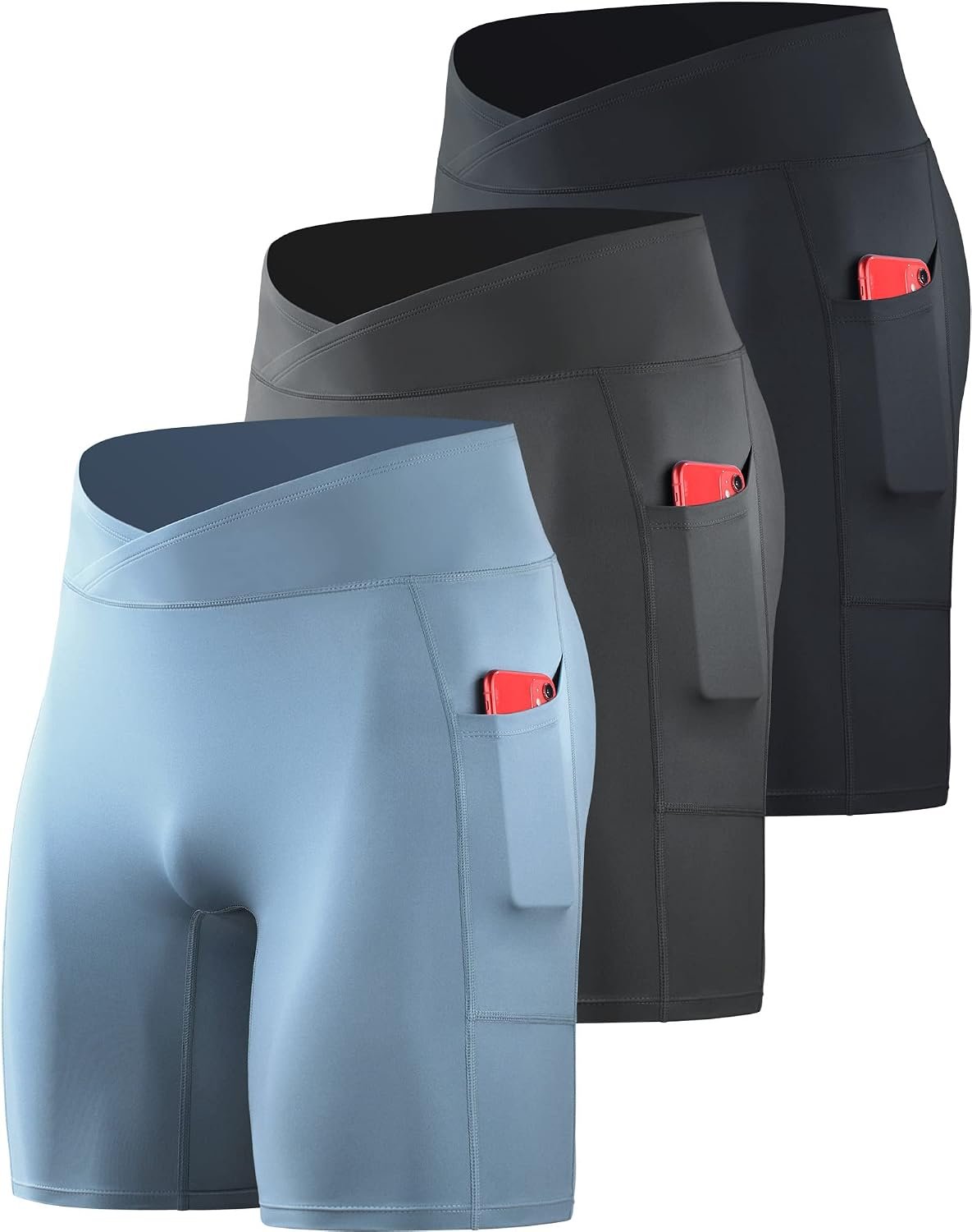 NELEUS Men’s Compression Short with Pocket Dry Fit Yoga Running Shorts Pack of 3