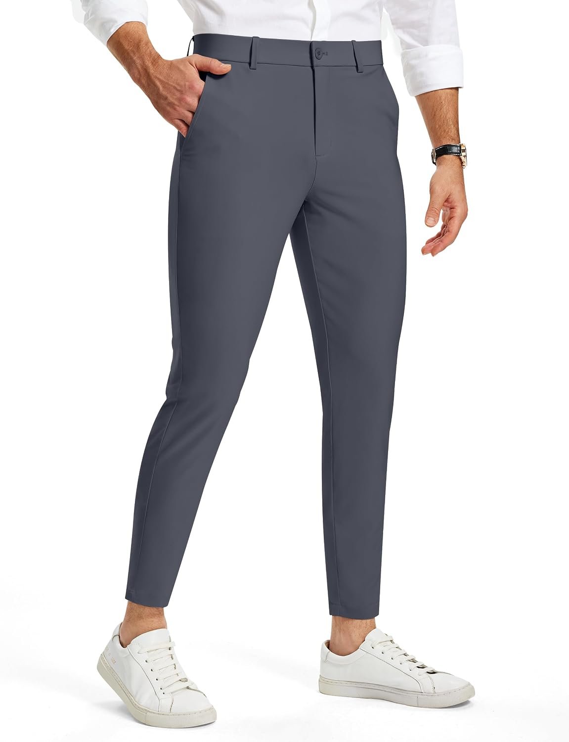 Mens Tapered Golf Pants 28″30″ Inseam Stretch Skinny Fit with Pockets | Lightweight Breathable Quick Dry Slim Elastic Waistband Chino Dress Trousers for Casual Work Business
