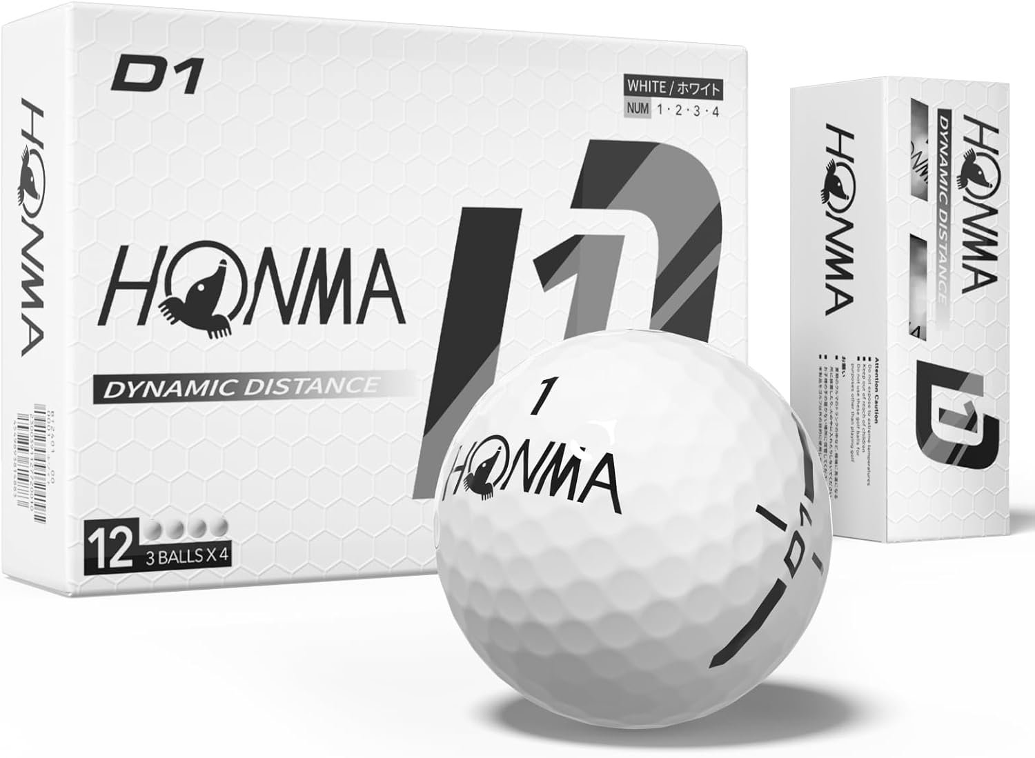 Honma D1 Distance Golf Balls, White & Multi-Color Options, 1 Dozen | Colored Golf Balls • For Men Women • High-Speed Core • Low Compression • Low-Spin Flight