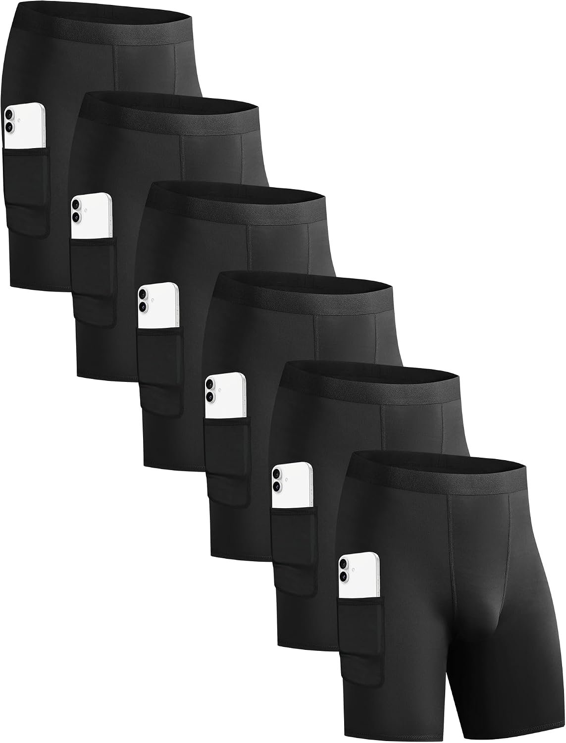 HovSiyla 6 Pack Compression Shorts with Pocket Men Sports Workout Performance Athletic Running Underwear Shorts Spandex