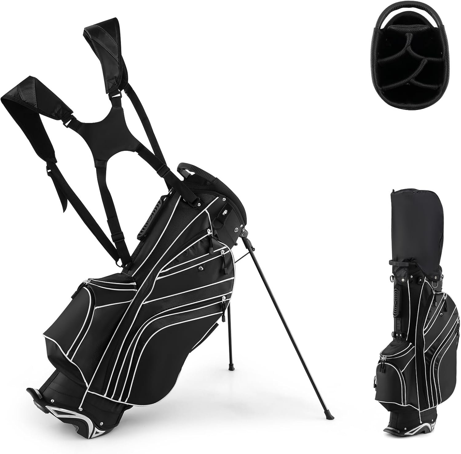 ULTIMATE Golf Stand Bag, 6 Way Top Dividers Golf Bag w/Pockets & Cooler Bag, Lightweight Portable Golf Club Bag w/Dual Shoulder Strap & Rain Hood, Golf Carry Bag for Women & Men