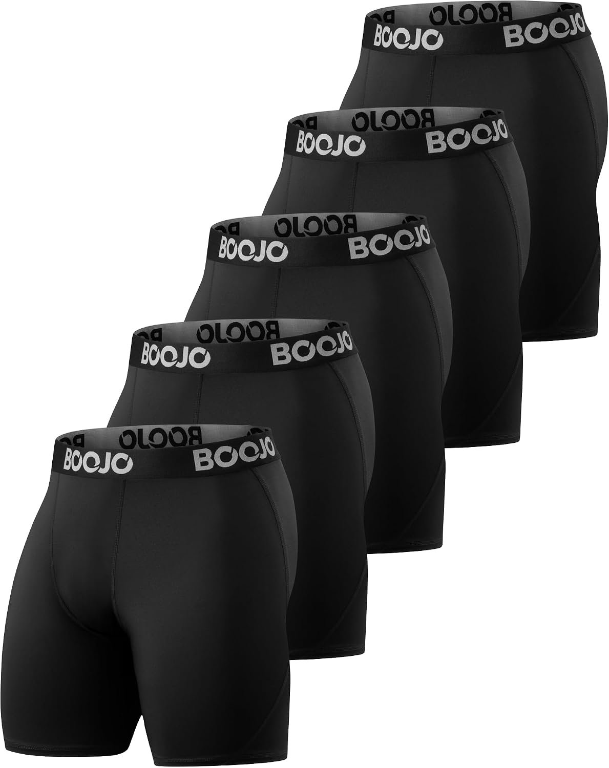 BOOJO 5 Pack Compression Shorts for Men – Athletic Running Black Spandex Quick Dry Underwear for Workout Gym Basketball