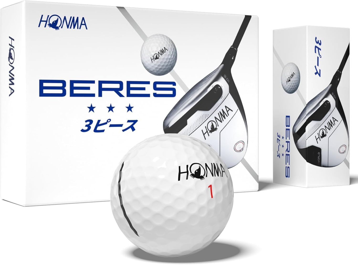 Honma BERES 3S Distance Golf Balls for Men, Soft 3-Layer, White, 1 Dozen | High Ball Speed • Long Distance • Durable Surlyn Cover • Soft Feel • Reliable Greenside Control