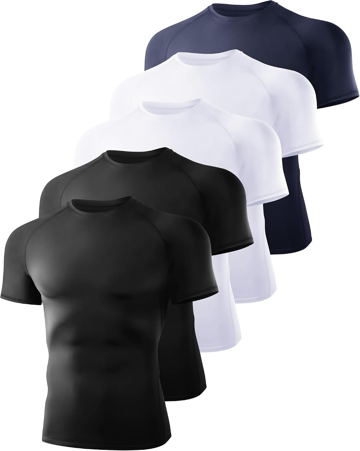 5 Pack Short Sleeve Compression Shirt Men – Workout Quick Dry Base Layer Shirts Moisture Wicking Top for Gym Athletic