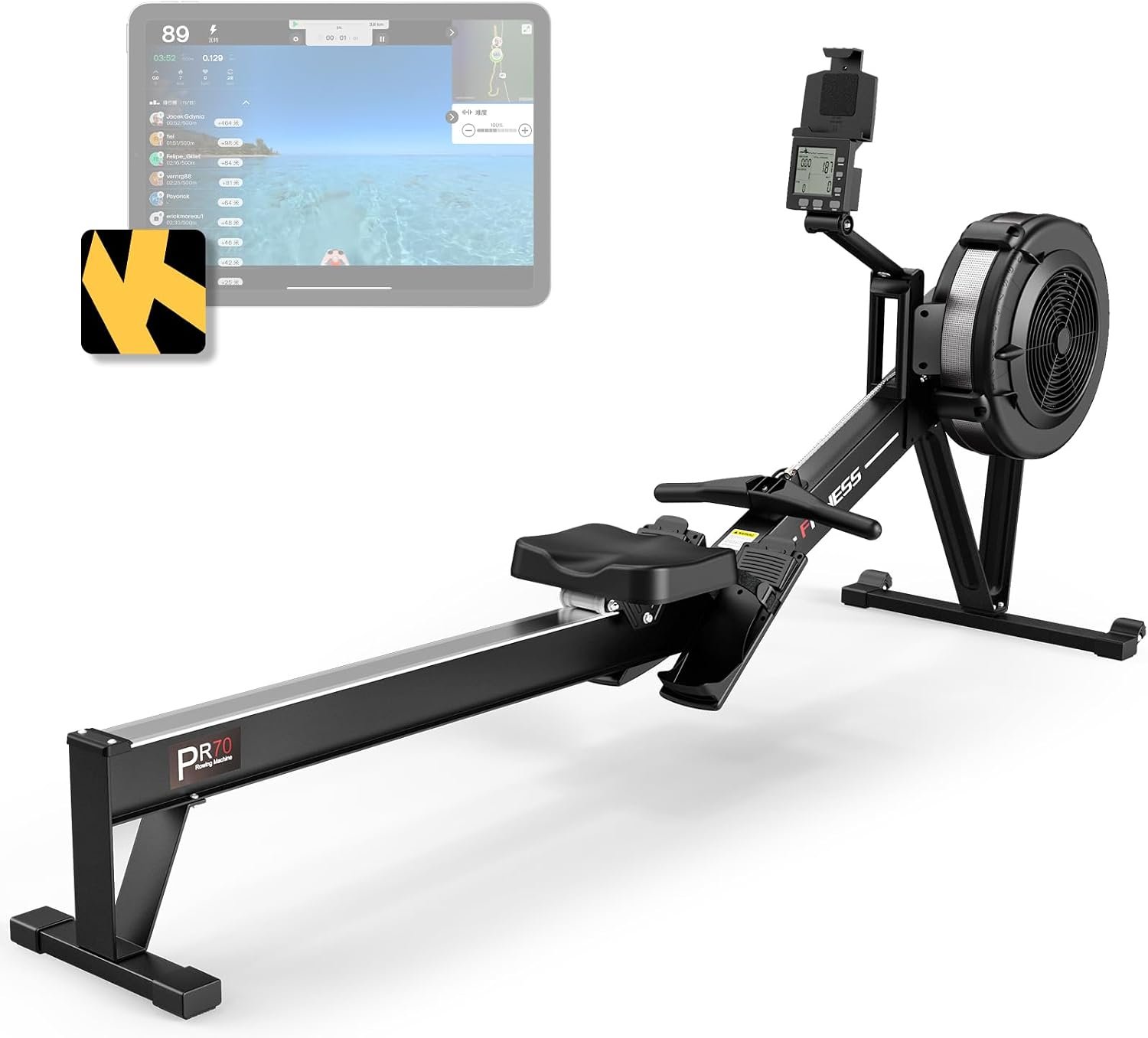 PASYOU Air Rowing Machine for Home,10-Level Resistance 350lb Load Rower Machine,Foldable Row Machines Commercial with 47in Rail and Bluetooth Backlit Monitor, Adjustable Tablet Holder PR70