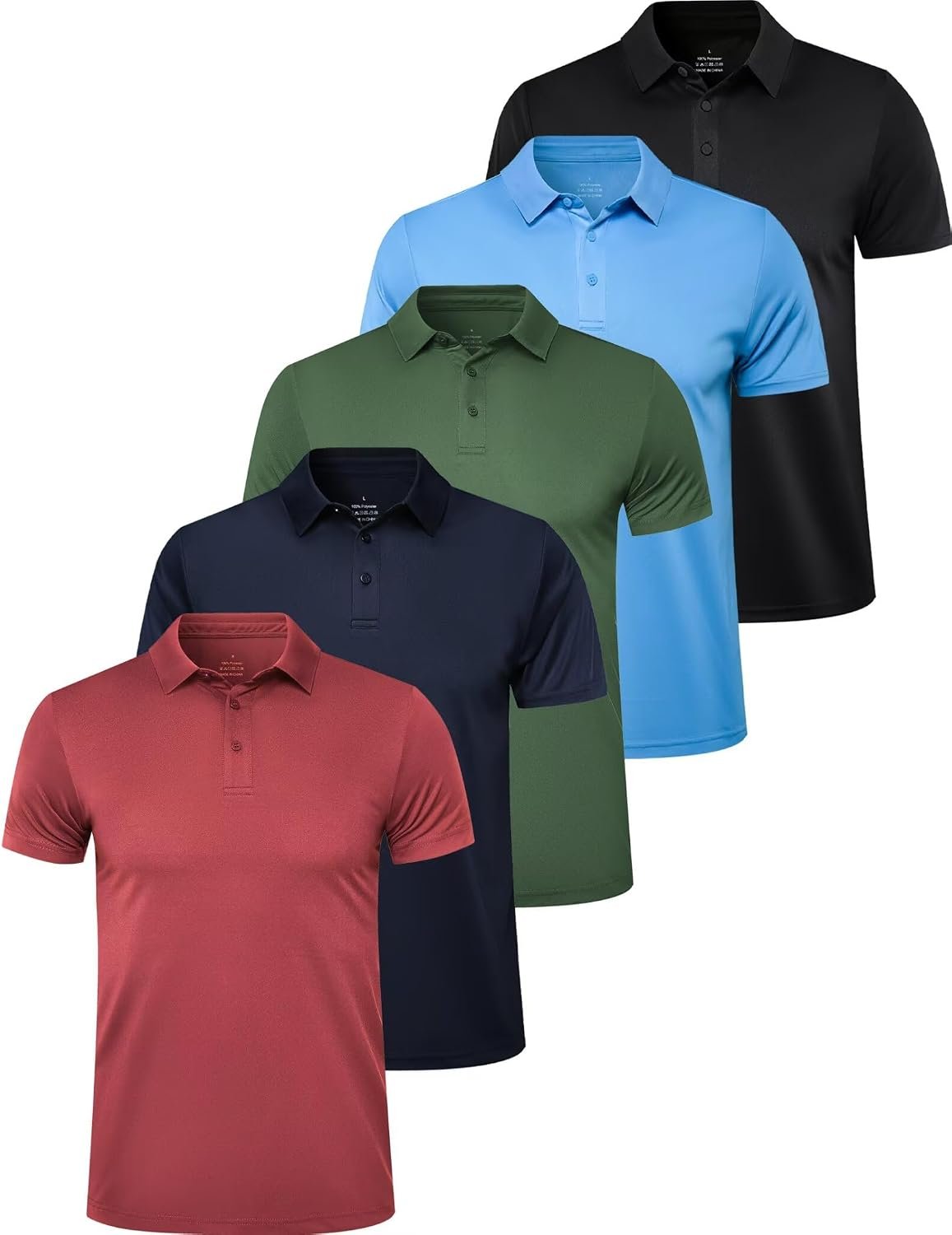 OYGSieg 5 Pack Polo Shirts for Men Short Sleeve Collared Golf Polos | Quick dry, Breathable, Moisture wicking, UPF 50+, UV Protection, Lightweight for Daily Work and Outdoor Athletic Wear