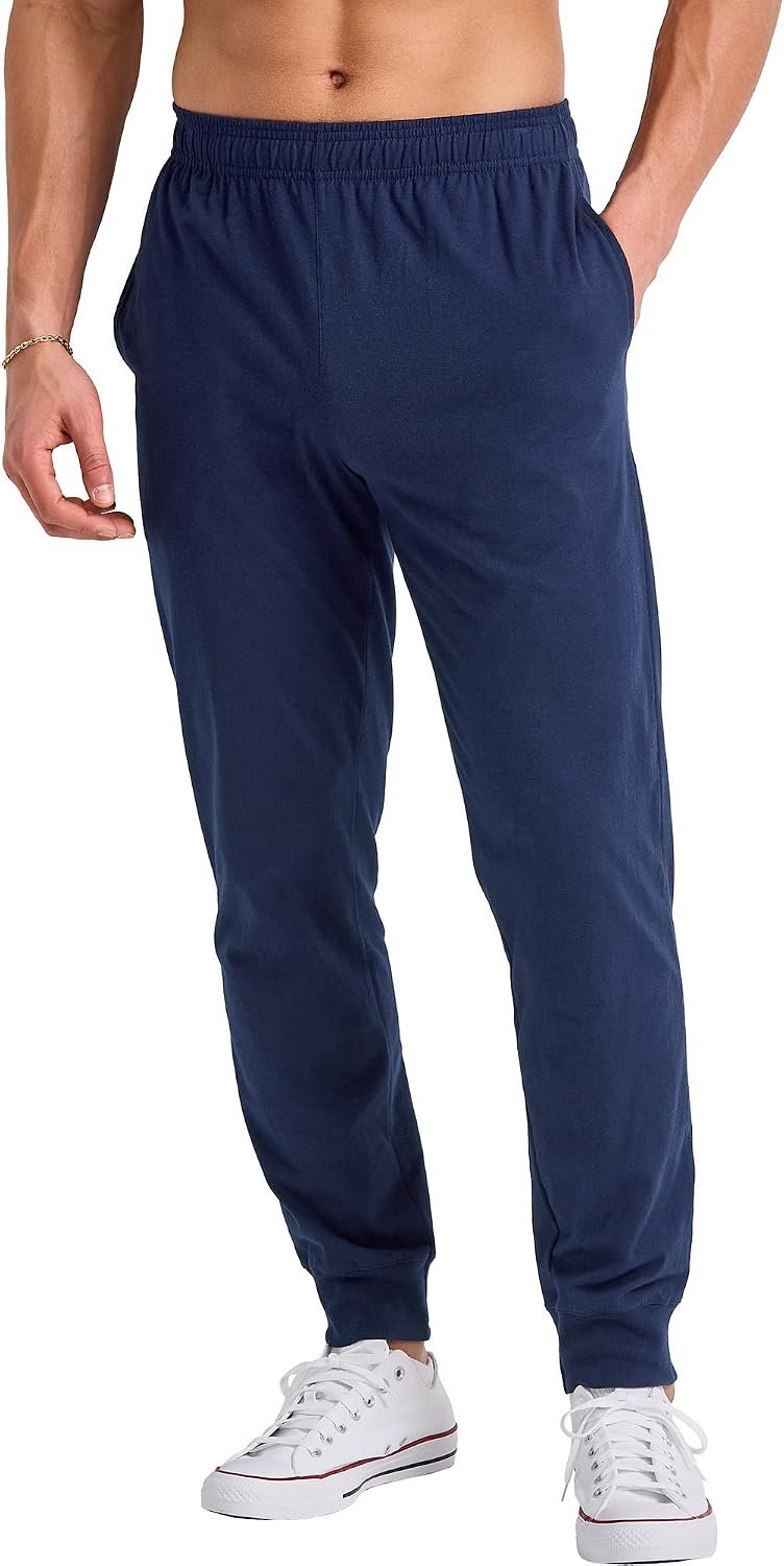 Hanes Men’s Lightweight Cotton Jersey Cuffed Jogger Sweatpants with Drawstring and Pockets – 30.5″