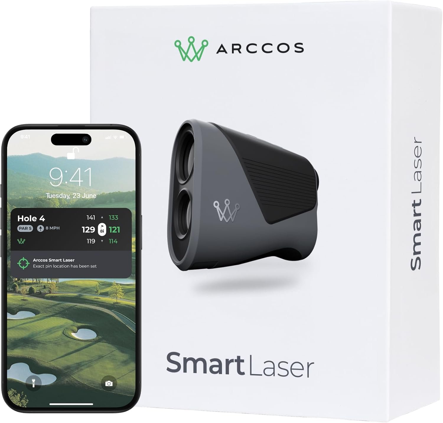 Arccos Smart Laser Rangefinder w/Slope & Wind, Plays-Like Yardage | AI GPS rangefinder, tournament legal, pin lock vibration, green maps, AI strategy, 6x zoom, 1st year’s membership included
