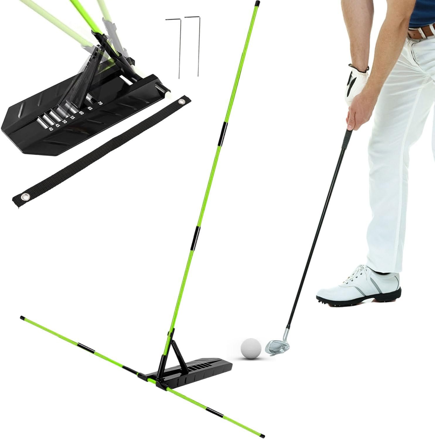 Golf Alignment Stick Trainer with Adjustable Swing Plane Guide, Full Swing Correction Training Aid for Men Women Beginners, Indoor Outdoor Golf Practice Tool