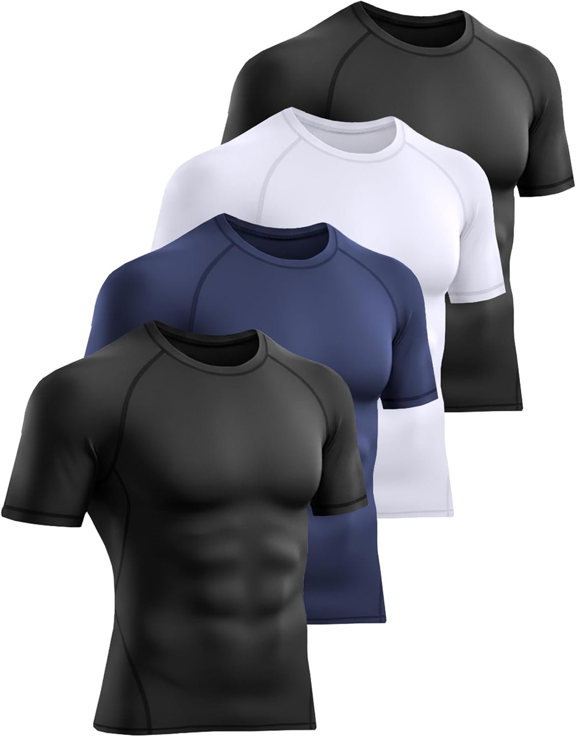 4 Pack Men’s Compression Shirts Short Sleeve Workout Gym Tops | Muscle Fit Cool Dry Compression Workout Shirts For Men, Athletic Rash Guard Tops For Gym Sports & Daily Running Activity