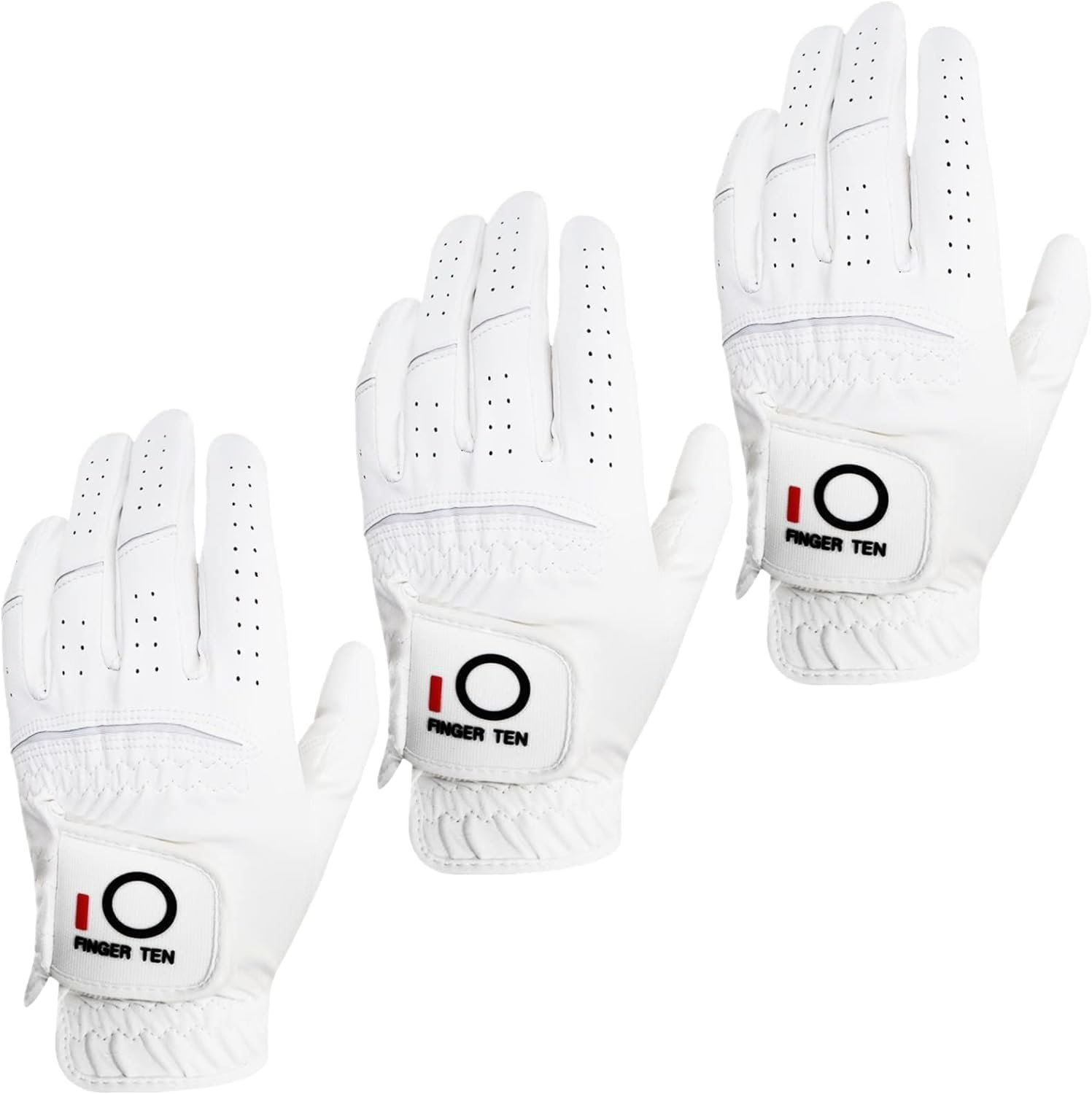 FINGER TEN All Weather Grip Golf Gloves Men 3 Pack | For Left Hand, Soft Breathable Comfortable in Wet Hot Humid, Flexible Design for Swing Control, Durable Long Lasting Use