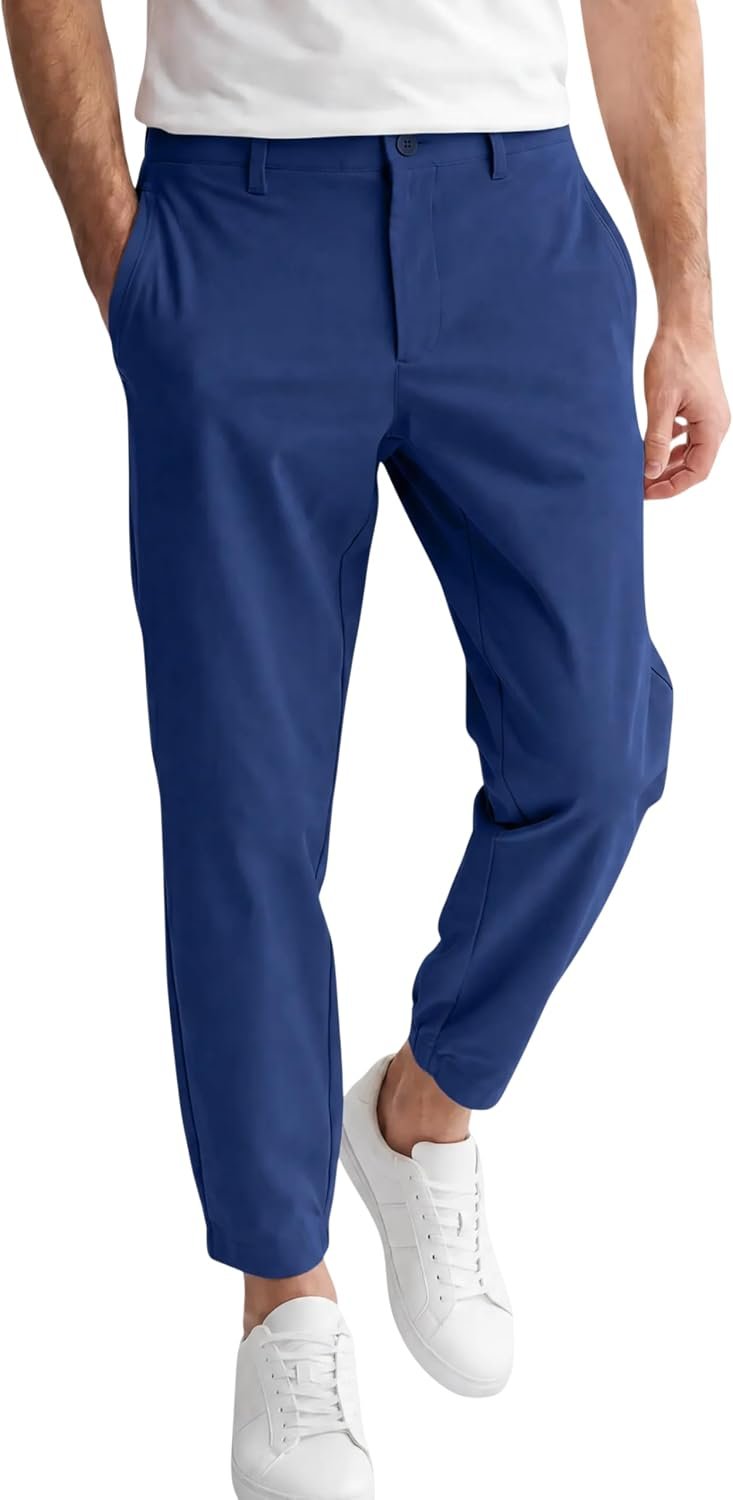 Runcati Mens Stretch Golf Pants Casual Slim Fit Cropped Work Dress Trousers | 4-way Stretch Lightweight Fabric, Quick-Dry, Elastic Waist & Rear Cuffs, Tapered Cropped Design, Casual Business Slacks