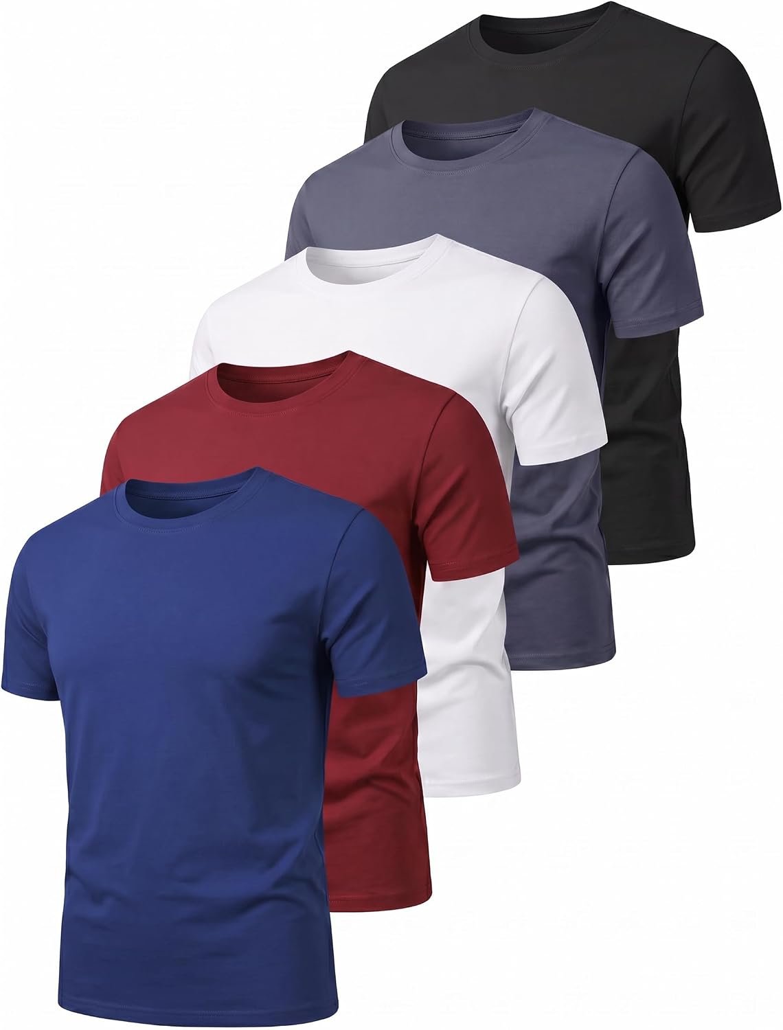 OYGSieg 5 Pack Men’s Quick Dry T-Shirts Short Sleeve Crew Neck Workout Tops | Quick Dry Sweat-Wicking Men’s Short Sleeve Workout Tees, Athletic Polyester Tops For Gym Running Fitness & Daily Active Wear