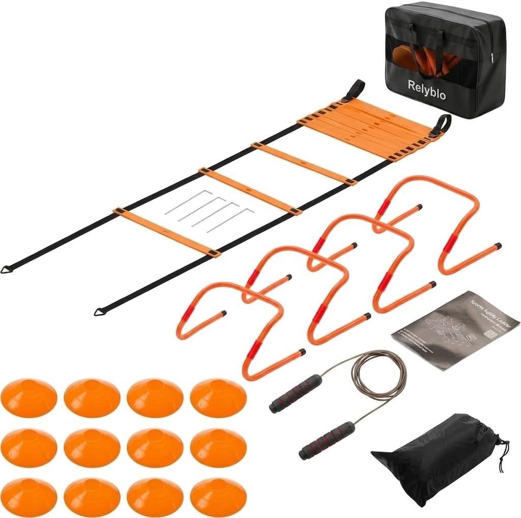 Agility Ladder Training Set – Orange Speed & Footwork Equipment for Sports, Soccer & Fitness – Includes Resistance Parachute, Cones, Jump Rope & Carry Bag