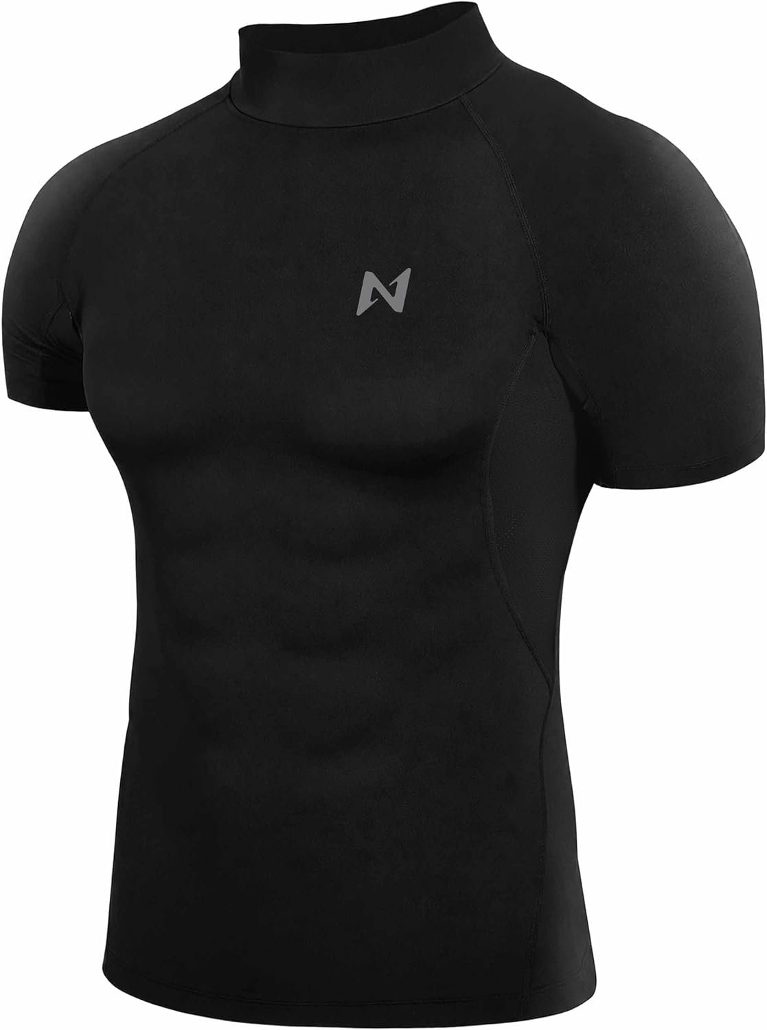 isnowood Men’s Compression Shirt Short Sleeve, Mock Turtleneck Cool Dry Athletic Undershirt, Gym Workout Sports Base Layer