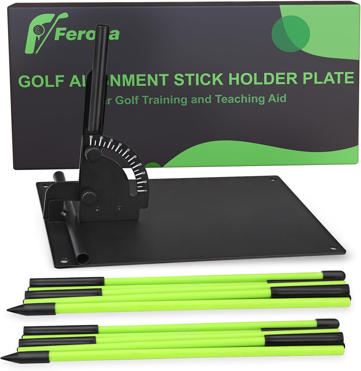 Upgraded Golf Alignment Stick Holder with Anti-Tip Base, Golf Swing Plane Trainer Enhanced Stability with Front Iron Weighs, Golf Training Aid Fix Slices & Putting
