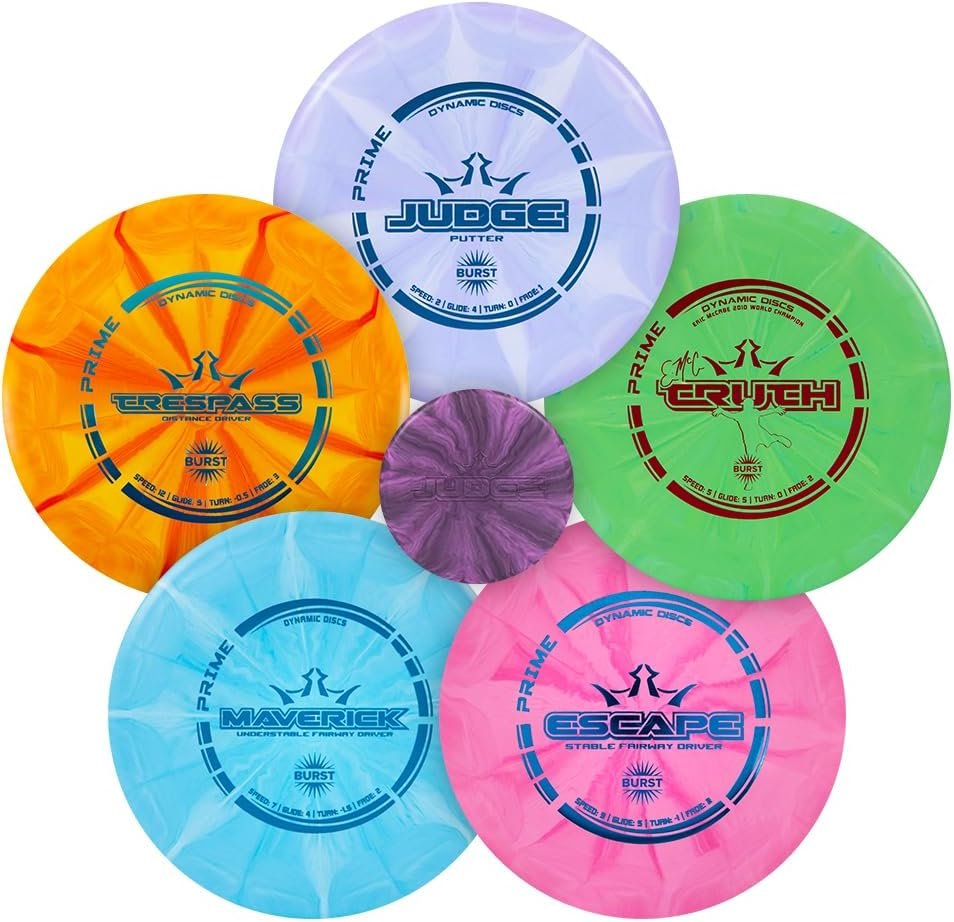 Dynamic Discs Prime Burst 5 Disc Golf Set | Includes Putter, Midrange, 2X Fairway & Driver + Mini Marker | Disc Golf Accessories for Beginners | 170-176g | Beginner Pack for Amateurs