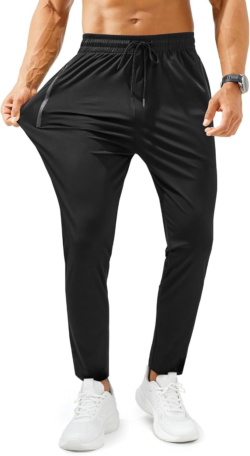 Mens Sweatpants Joggers with Zipper Pocket | Casual Athletic Workout Lightweight Tapered Track Pants for Running Gym