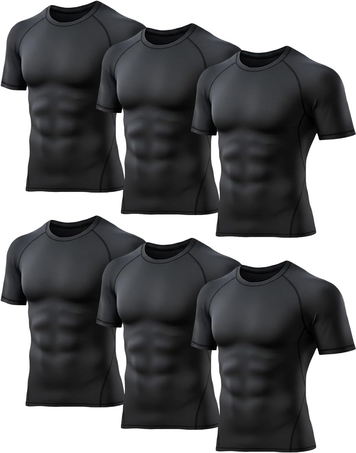 6 Pack Men’s Compression Shirt Short Sleeve Workout T Shirts Baselayer | Moisture wicking, lightweight, tagless, quick dry, 4 way stretch, elastic fabric, workout, fitness, gym, running, basketball