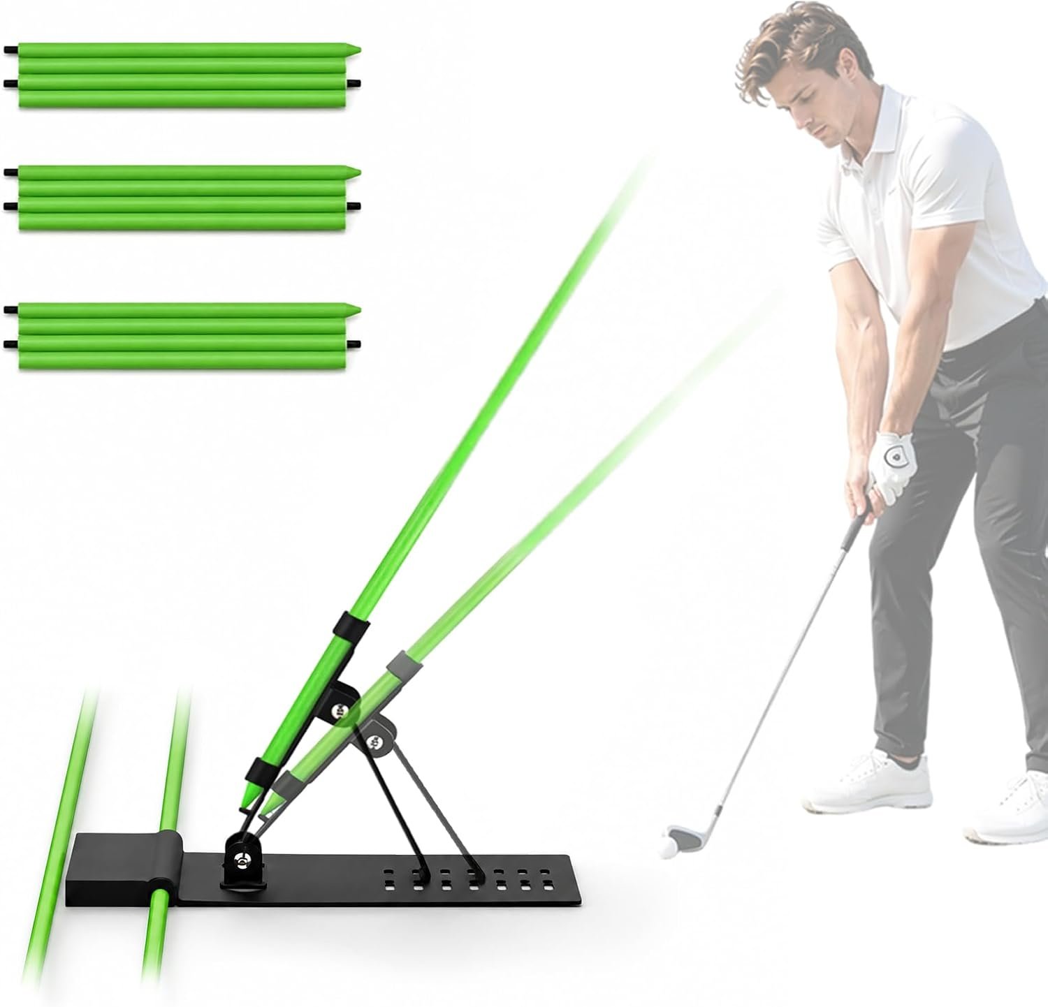 HRUIYL Golf Alignment Sticks Holder – Golf Swing Plane Trainer with 3 Alignment Sticks, Heavy Duty Metal Base Plate, Adjustable Golf Swing Training Aid for Swing Path, Posture & Alignment