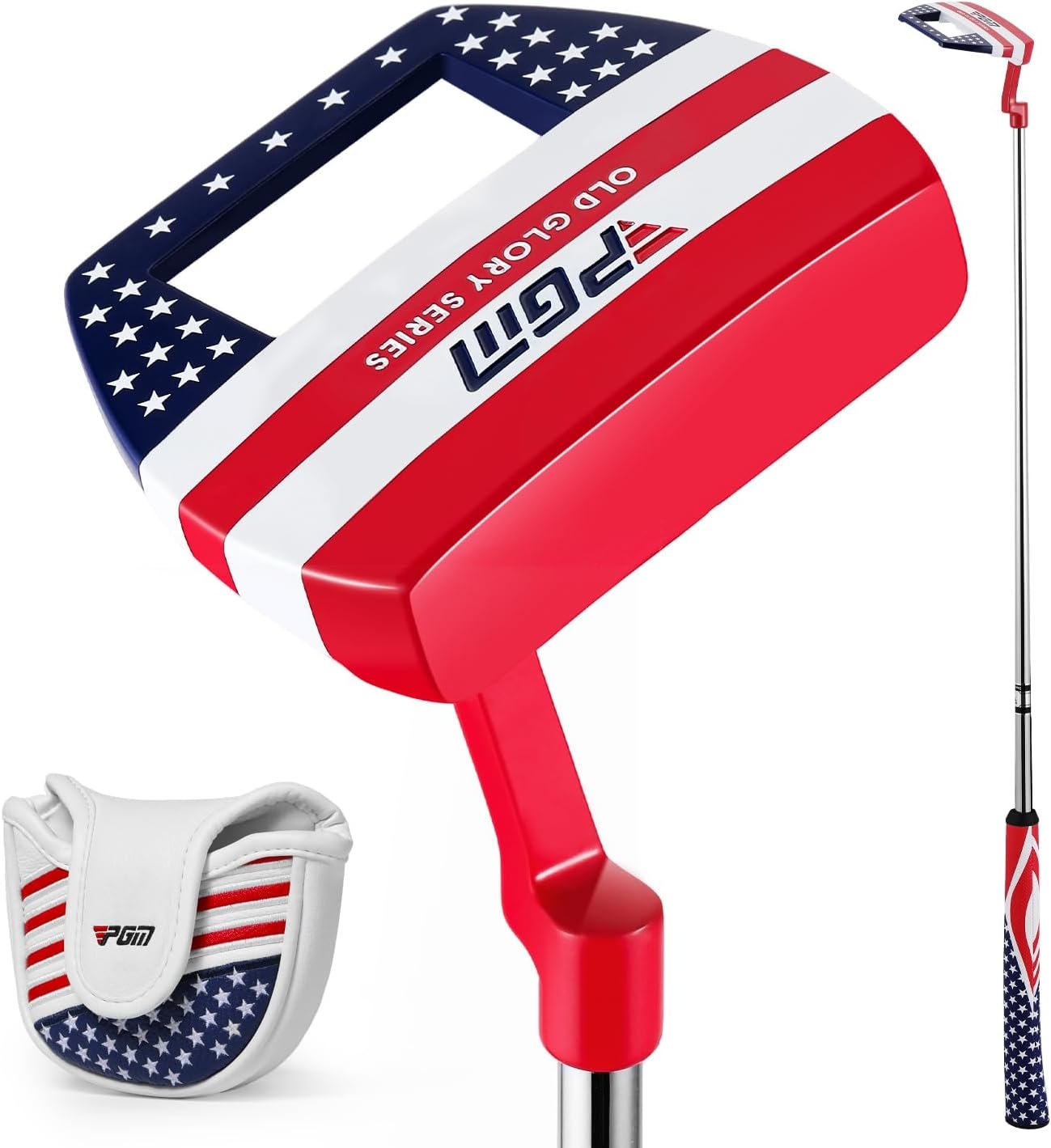 PGM Old Glory Mallet Golf Putter 34″ Right Handed for Men & Women | USA Flag Design, High MOI, Alignment Lines, Zinc Alloy Head, Stainless Steel Shaft, Headcover Included