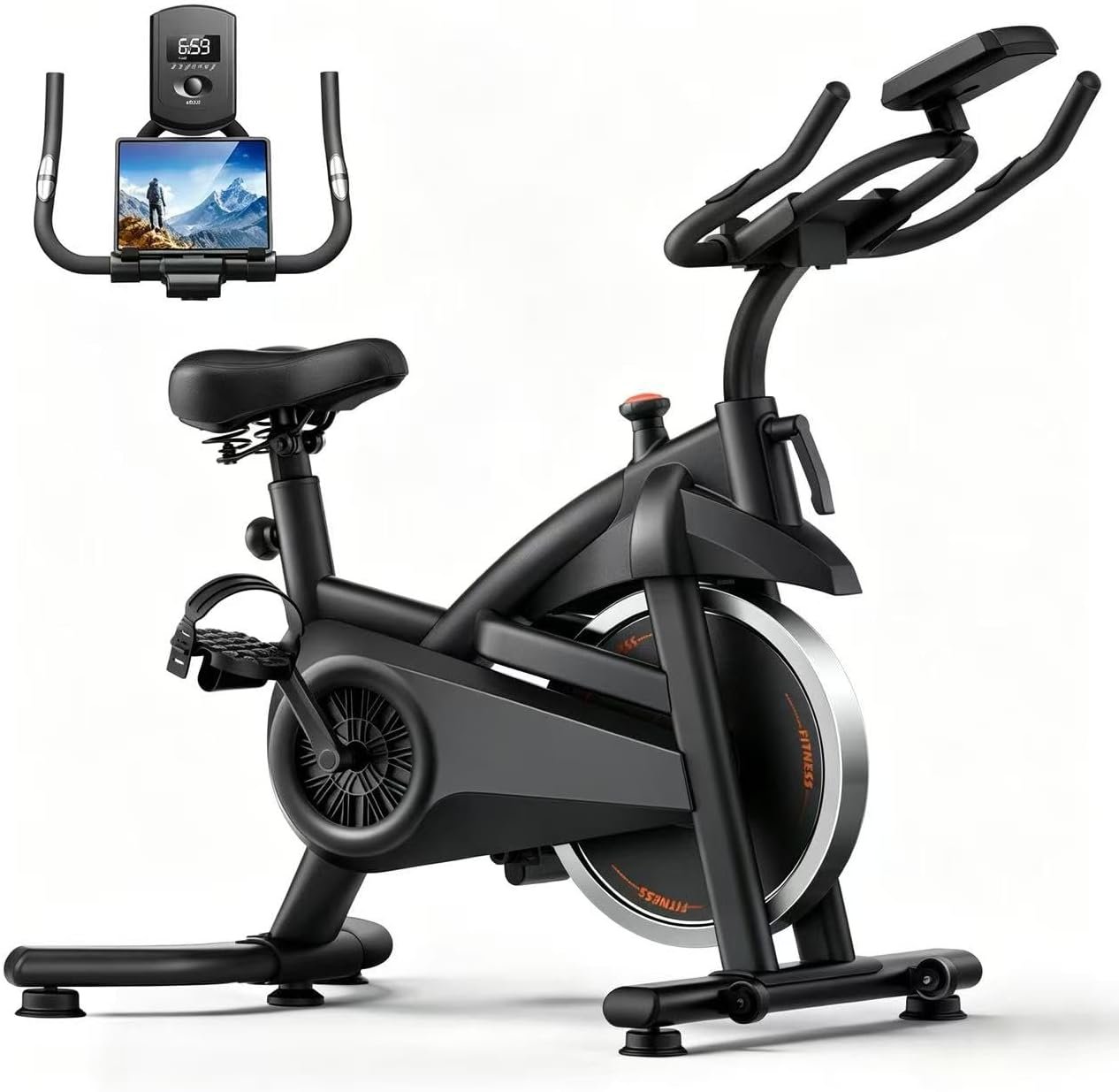 Exercise Bike, 0-100 Resistance, Silent Belt Drive, 300 LBS Weight Capacity | Stationary Bike for Home, Stationary Workout Bike, Indoor Cycling Bike, App, Soft Seat, Heart Sensor, Tablet & Cup Holder
