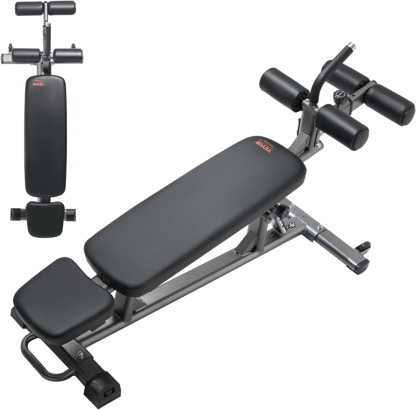 VEVOR Sit Up Bench, Folding Curved Decline Ab Bench, with 5 Adjustable Height Settings, Heavy-Duty Steel, Non-Slip Design, 500 Lbs Capacity for Home Gym Workouts, Strength Training, Full Body Muscles